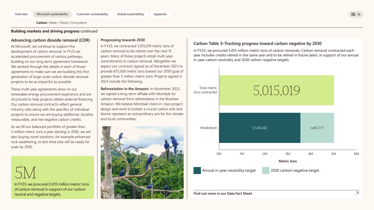 19
Building markets and driving progress continued
Overview Microsoft sustainability Customer sus…