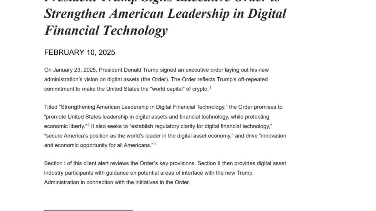 President Trump Signs Executive Order to Strengthen American Leadership in Digital Financial Technology