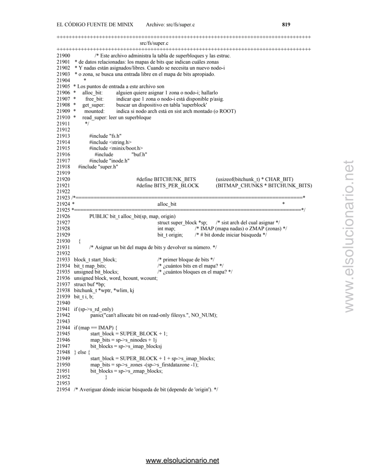 EL CÓDIGO FUENTE DE MINIX Archivo: src/fs/super.c 819 
+++++++++++++++++++++++++++++++++++++++++++…