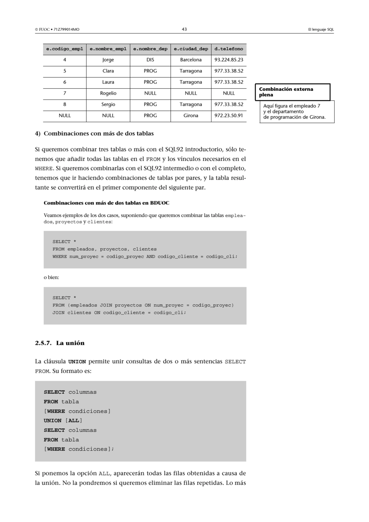  FUOC • 71Z799014MO 43 El lenguaje SQL
4) Combinaciones con más de dos tablas
Si queremos combin…