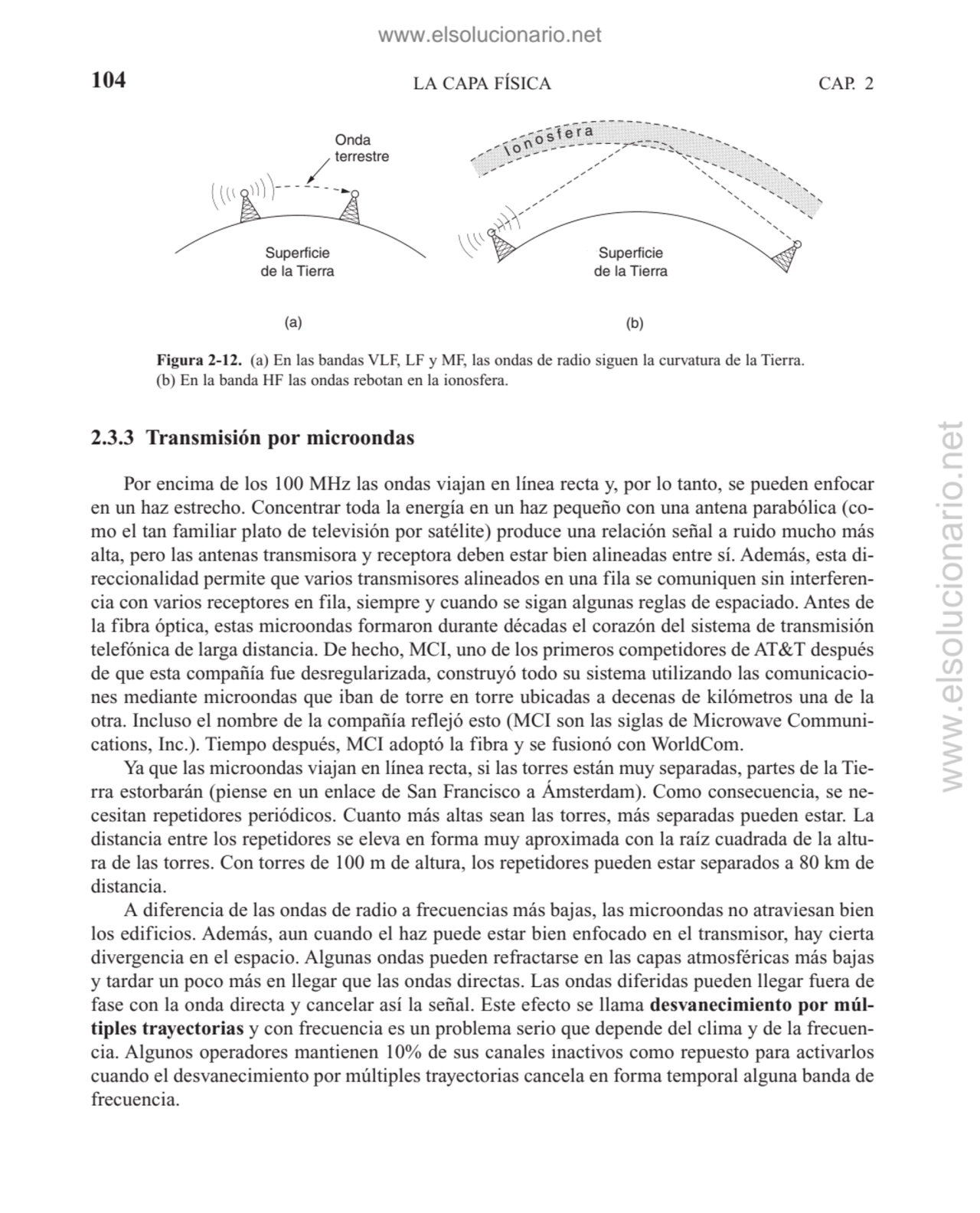 2.3.3 Transmisión por microondas
Por encima de los 100 MHz las ondas viajan en línea recta y, por …