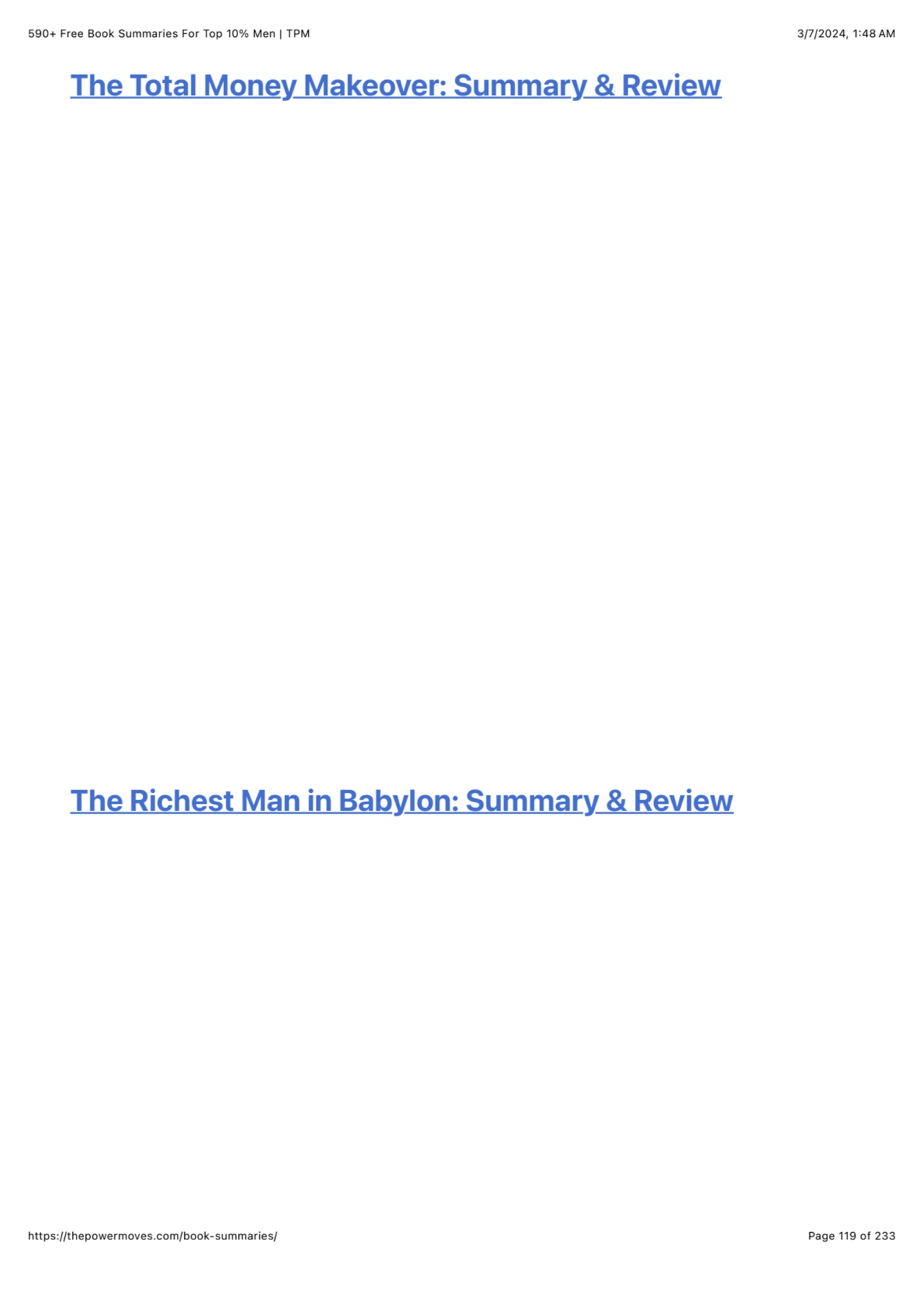 590+ Free Book Summaries For Top 10% Men | TPM 3/7/2024, 1:48 AM
https://thepowermoves.com/book-su…