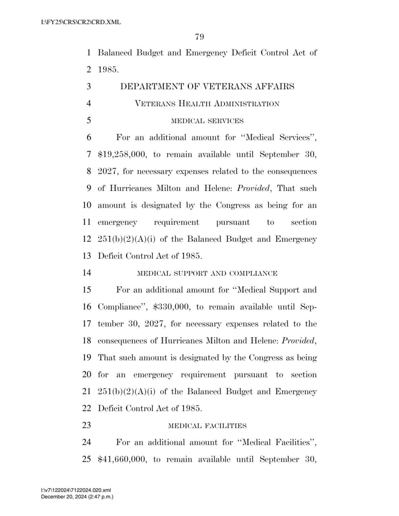 79 
1 Balanced Budget and Emergency Deficit Control Act of 
2 1985. 
3 DEPARTMENT OF VETERANS AF…