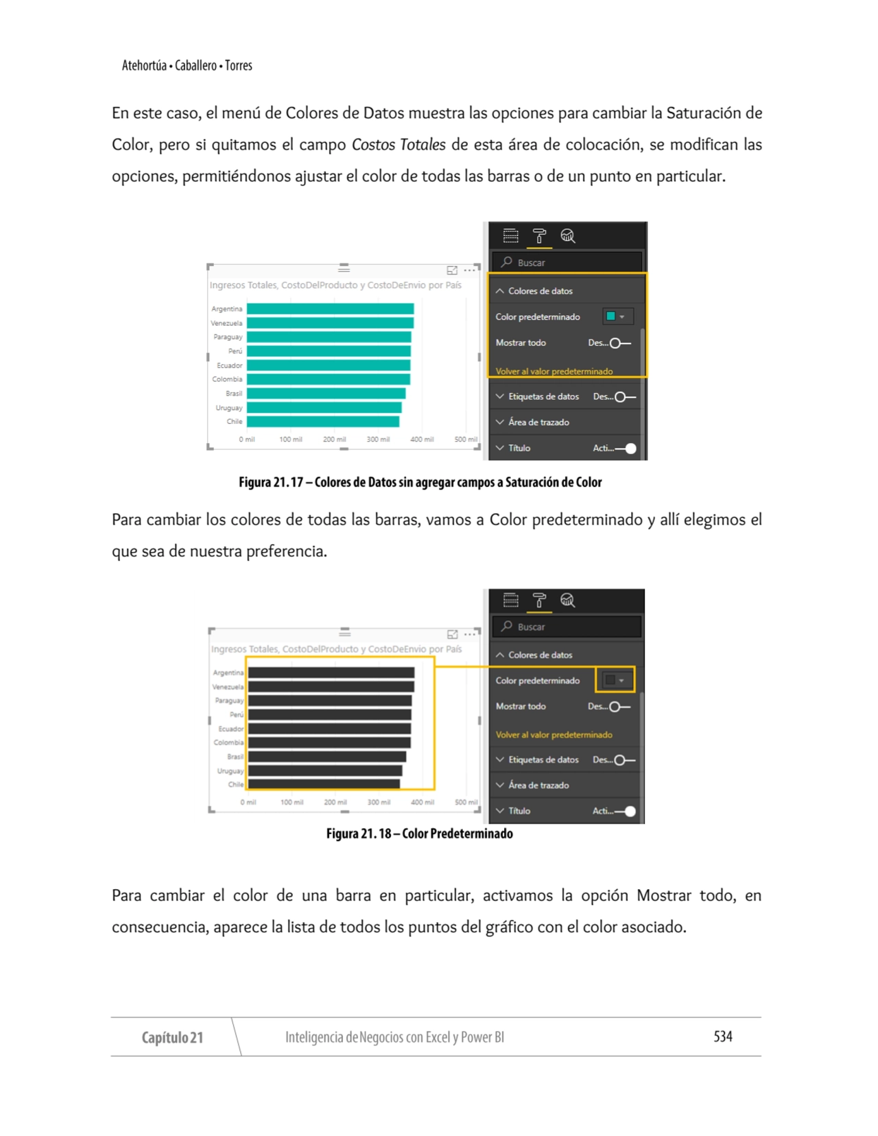 En este caso, el menú de Colores de Datos muestra las opciones para cambiar la Saturación de 
Colo…