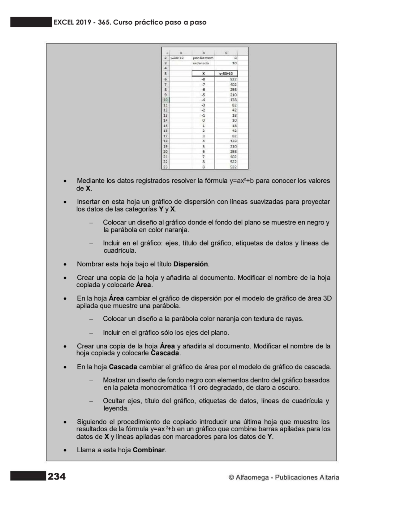 234
• Mediante los datos registrados resolver la fórmula y=ax²+b para conocer los valores
de X.
…