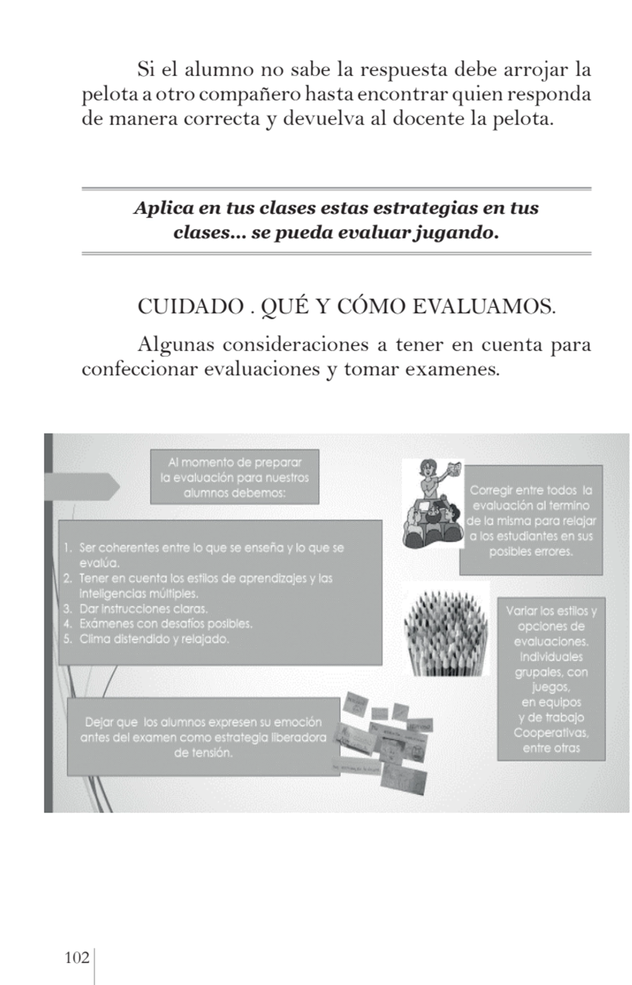 102 
Si el alumno no sabe la respuesta debe arrojar la 
pelota a otro compañero hasta encontrar q…