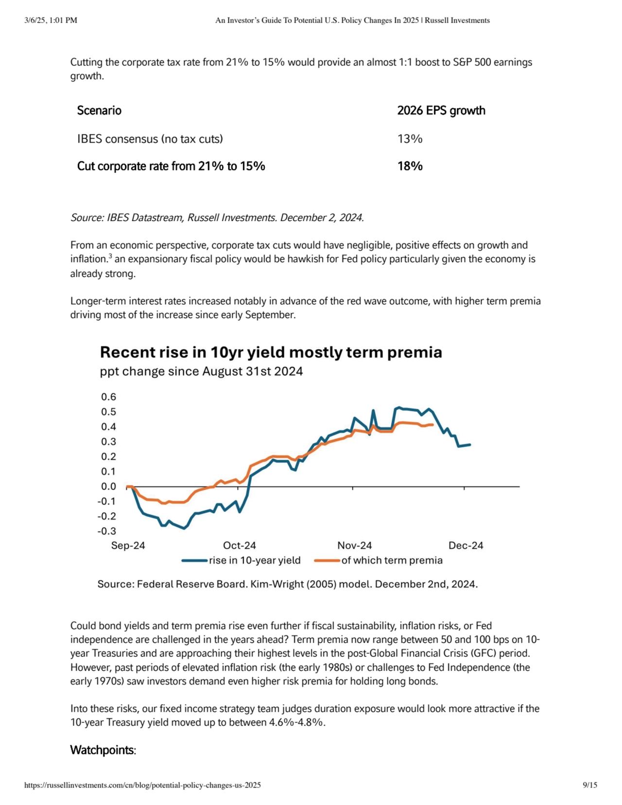 Cutting the corporate tax rate from 21% to 15% would provide an almost 1:1 boost to S&P 500 earning…