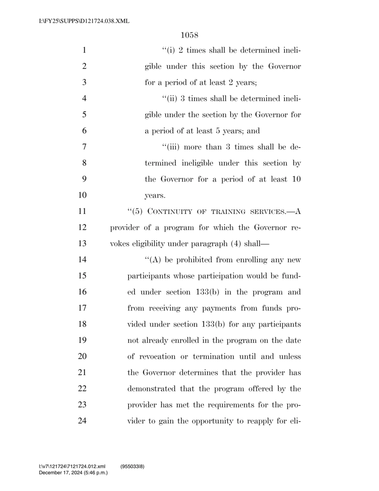 1058 
1 ‘‘(i) 2 times shall be determined ineli2 gible under this section by the Governor 
3 for…