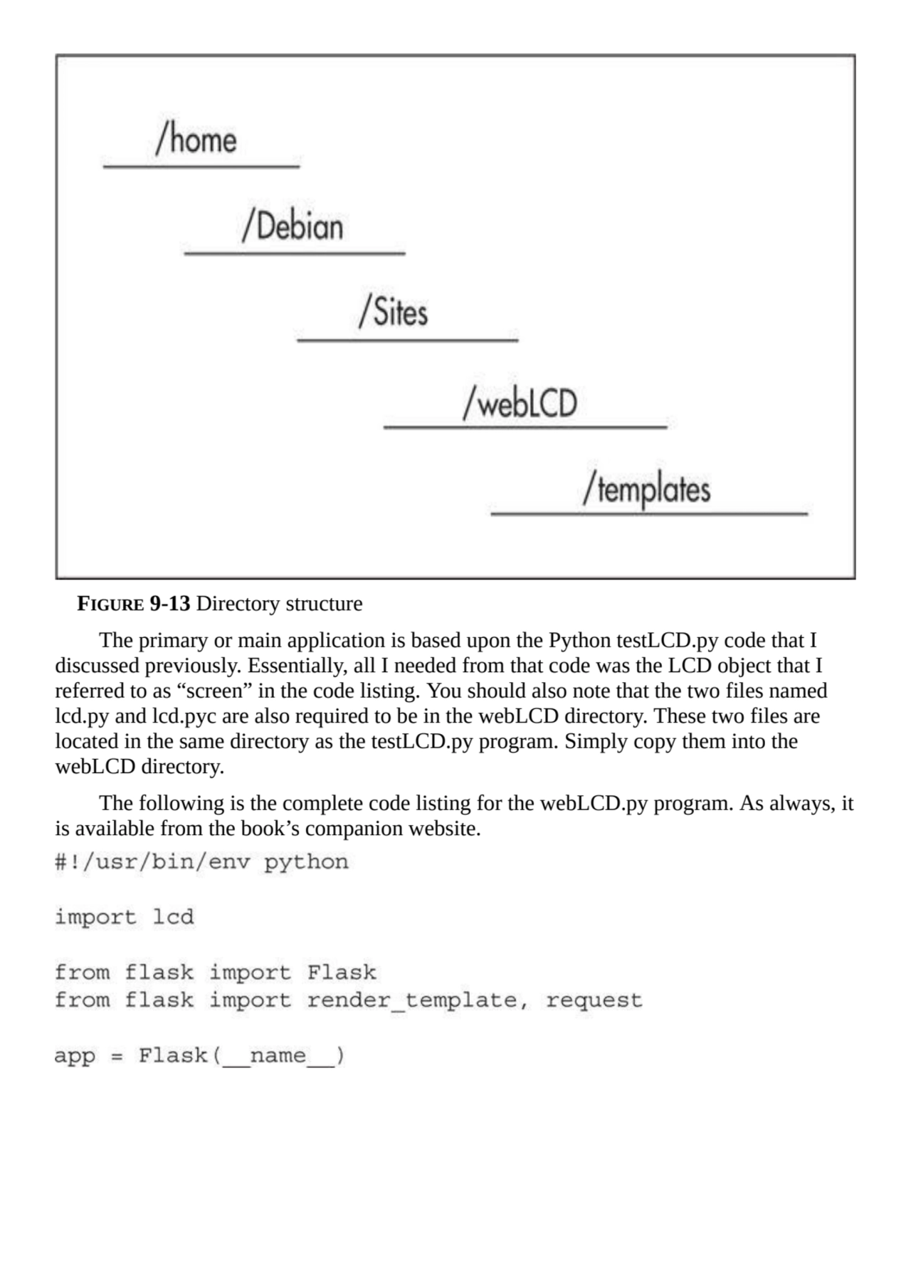 FIGURE 9-13 Directory structure
The primary or main application is based upon the Python testLCD.p…