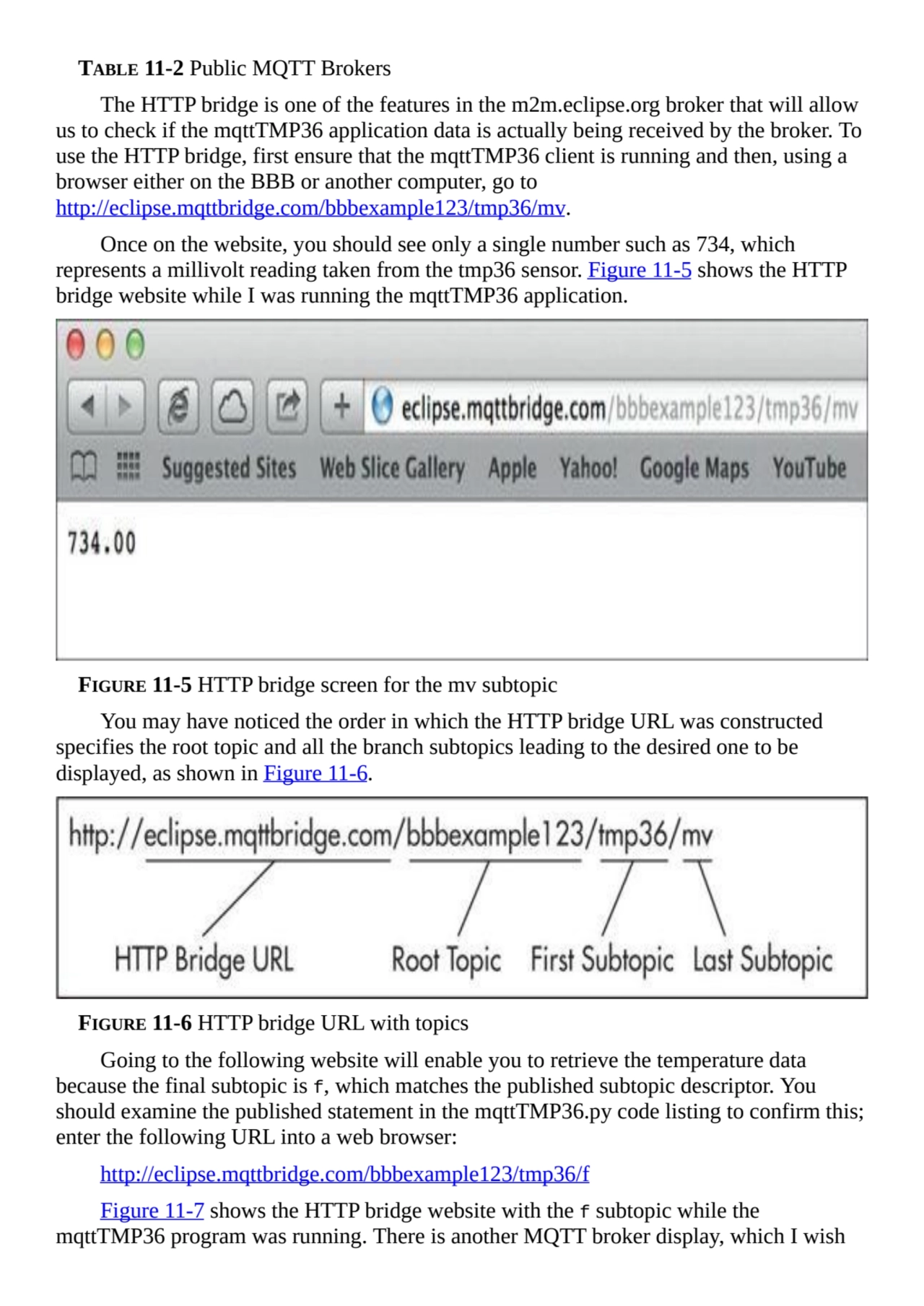 TABLE 11-2 Public MQTT Brokers
The HTTP bridge is one of the features in the m2m.eclipse.org broke…