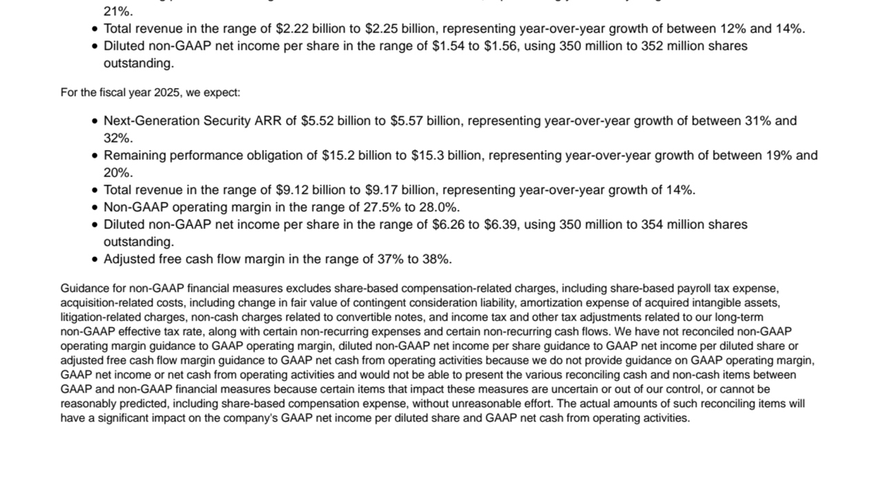 Palo Alto Networks Reports Fiscal First Quarter 2025 Financial Results