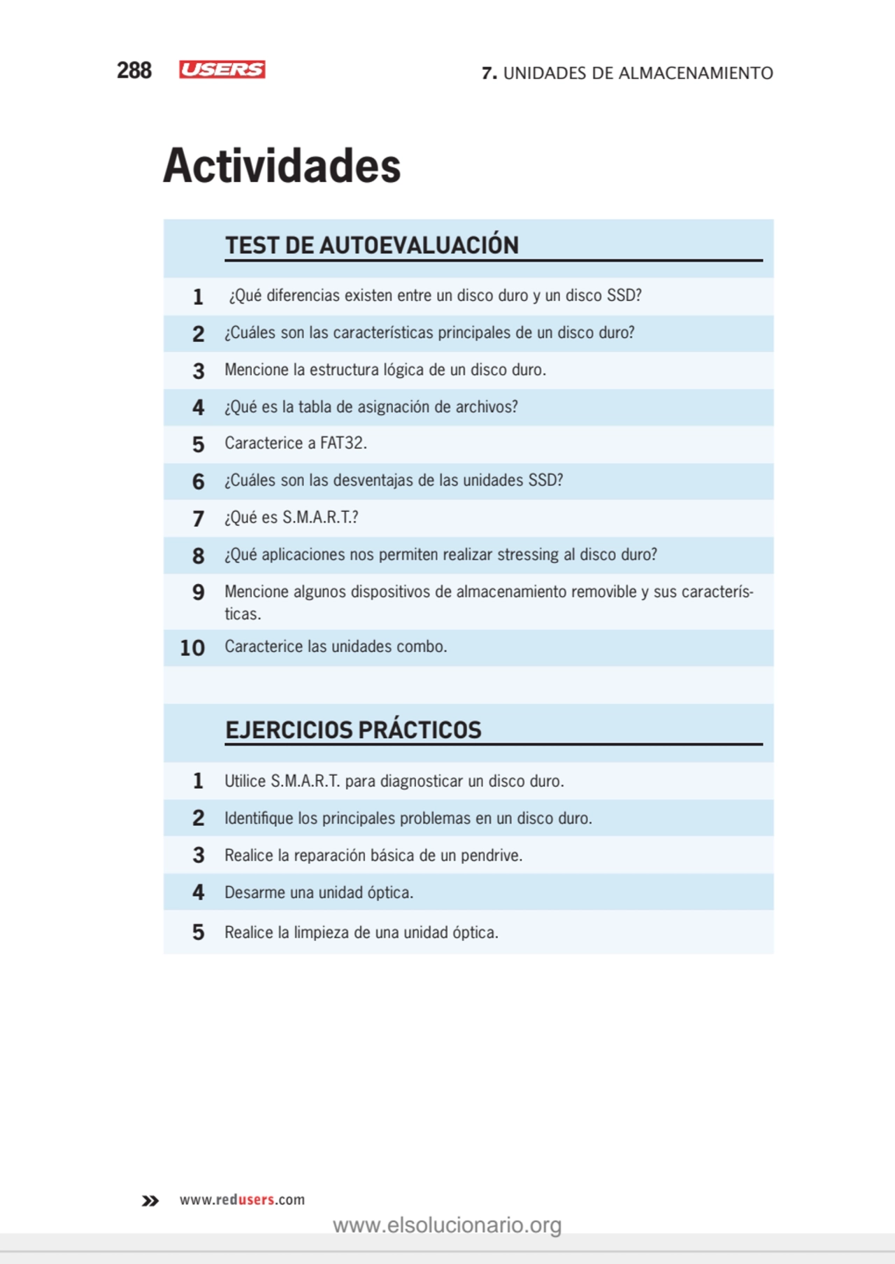 288 7. UNIDADES DE ALMACENAMIENTO
www.redusers.com
TEST DE AUTOEVALUACIÓN
1 ¿Qué diferencias exi…