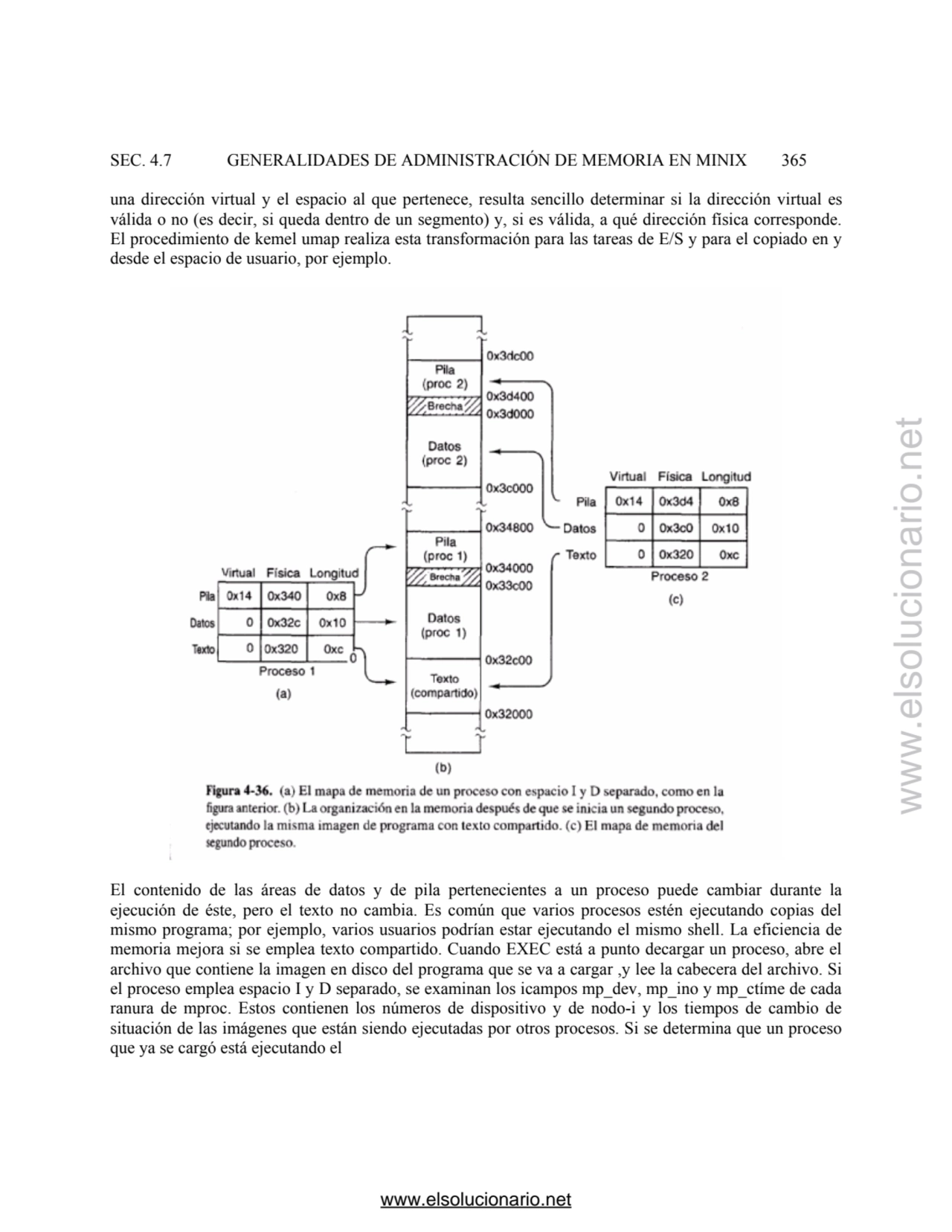 SEC. 4.7 GENERALIDADES DE ADMINISTRACIÓN DE MEMORIA EN MINIX 365 
una dirección virtual y el espac…