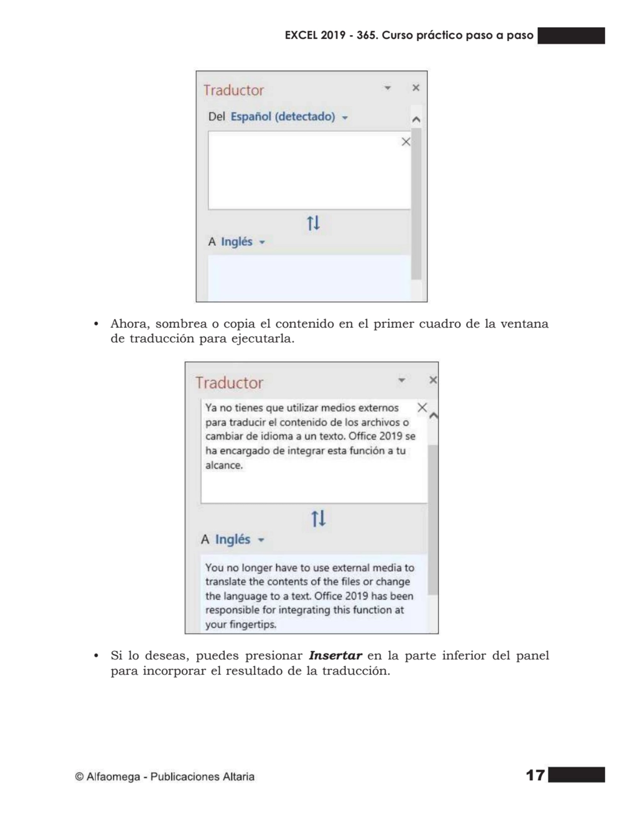 17
• Ahora, sombrea o copia el contenido en el primer cuadro de la ventana
de traducción para eje…