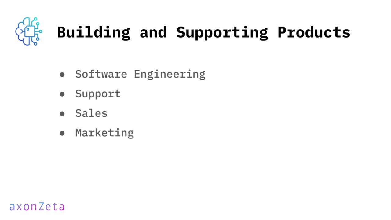 Building and Supporting Products
● Software Engineering
● Support 
● Sales
● Marketing