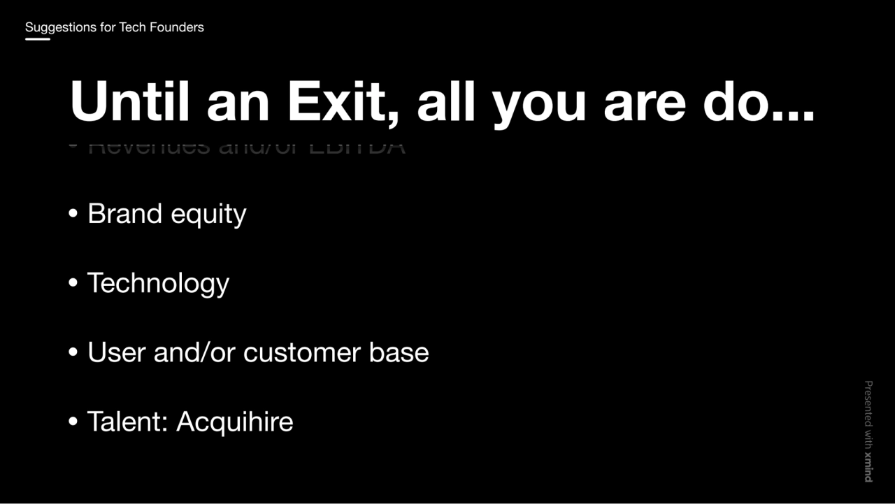 Until an Exit, all you are do...
Revenues and/or EBITDA
Brand equity
Technology
User and/or cus…