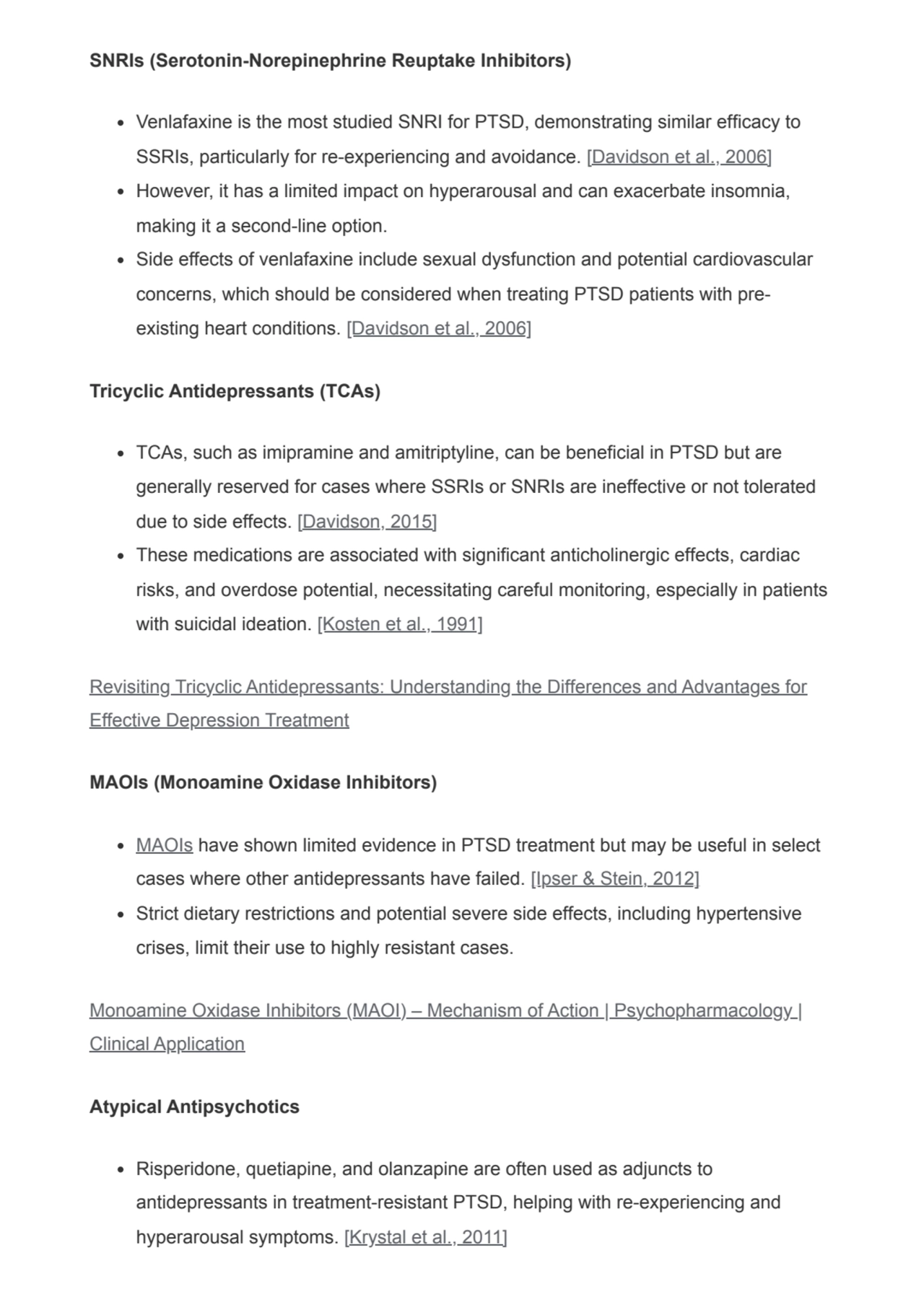 SNRIs (Serotonin-Norepinephrine Reuptake Inhibitors)
Venlafaxine is the most studied SNRI for PTSD…