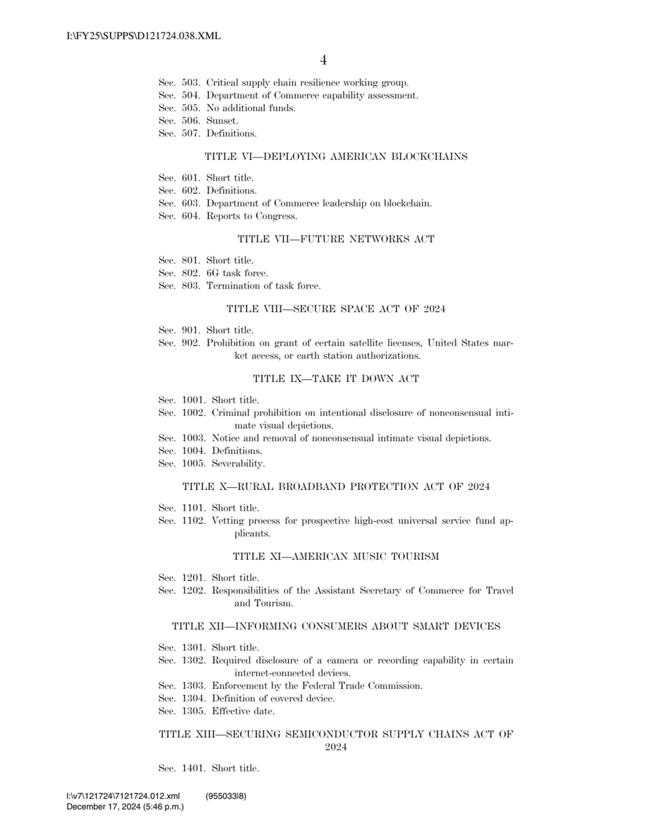 4 
Sec. 503. Critical supply chain resilience working group. 
Sec. 504. Department of Commerce ca…