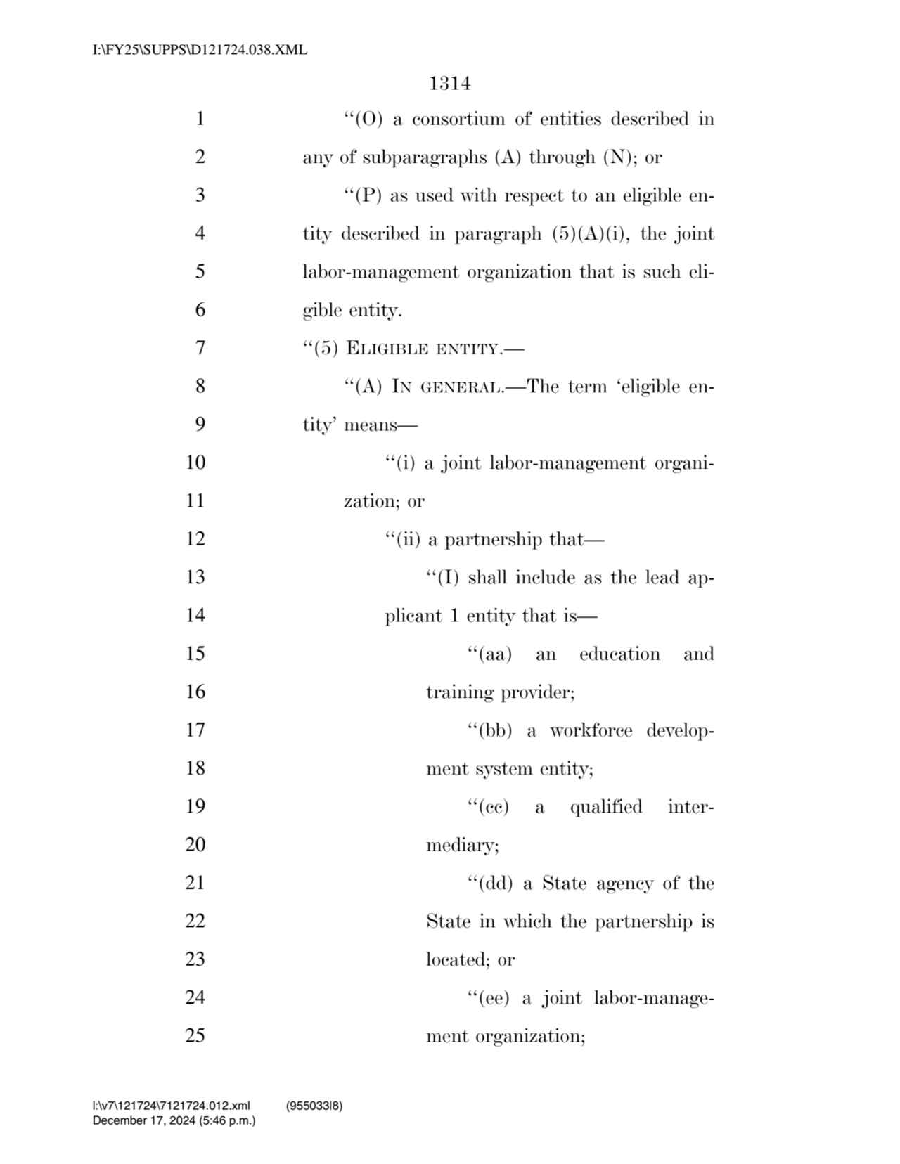 1314 
1 ‘‘(O) a consortium of entities described in 
2 any of subparagraphs (A) through (N); or 
…