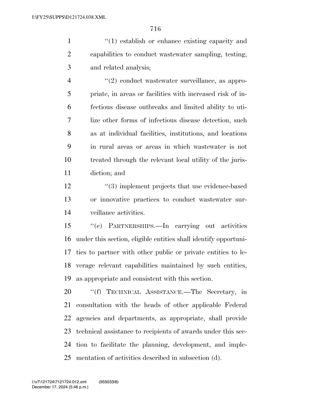 716 
1 ‘‘(1) establish or enhance existing capacity and 
2 capabilities to conduct wastewater sam…