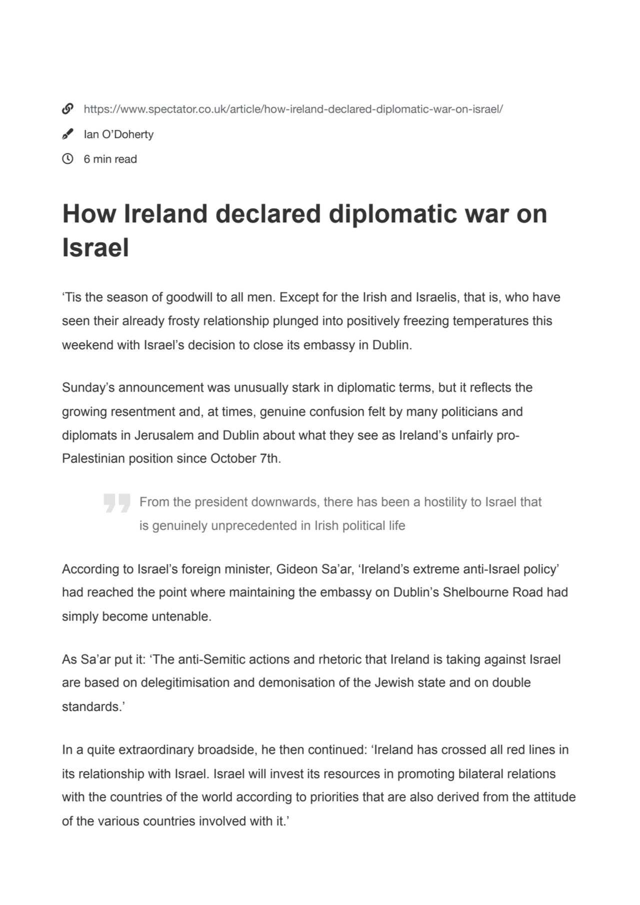 How Ireland declared diplomatic war on Israel | The Spectator