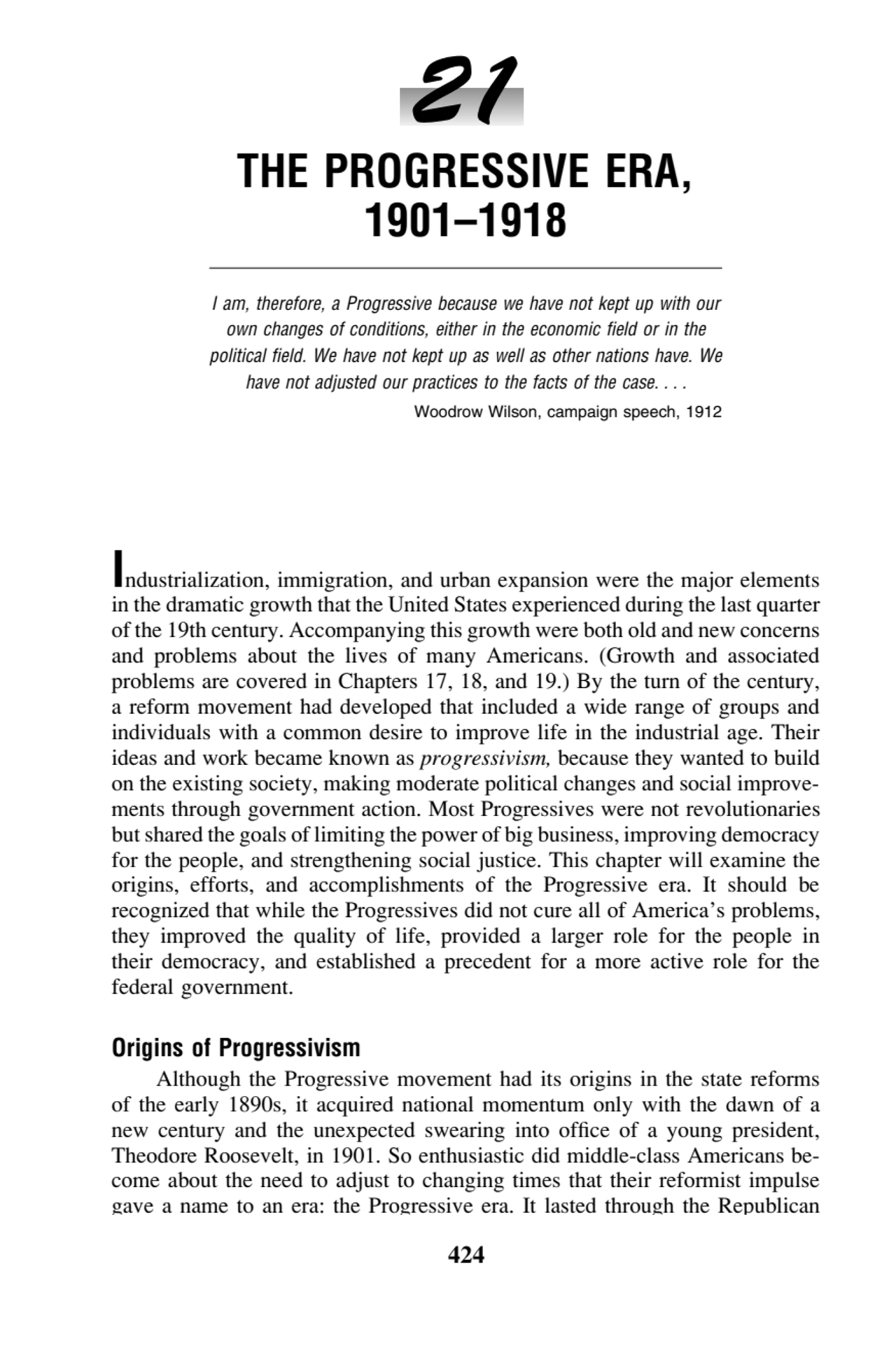 424 U.S. History: Preparing for the Advanced Placement Exam 21
THE PROGRESSIVE ERA,
1901–1918
I …