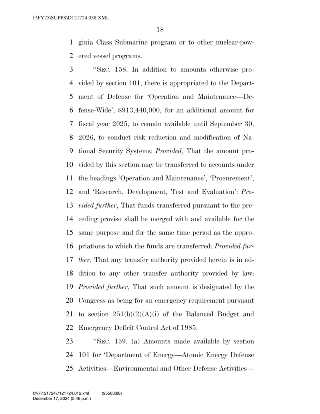 18 
1 ginia Class Submarine program or to other nuclear-pow2 ered vessel programs. 
3 ‘‘SEC. 158…