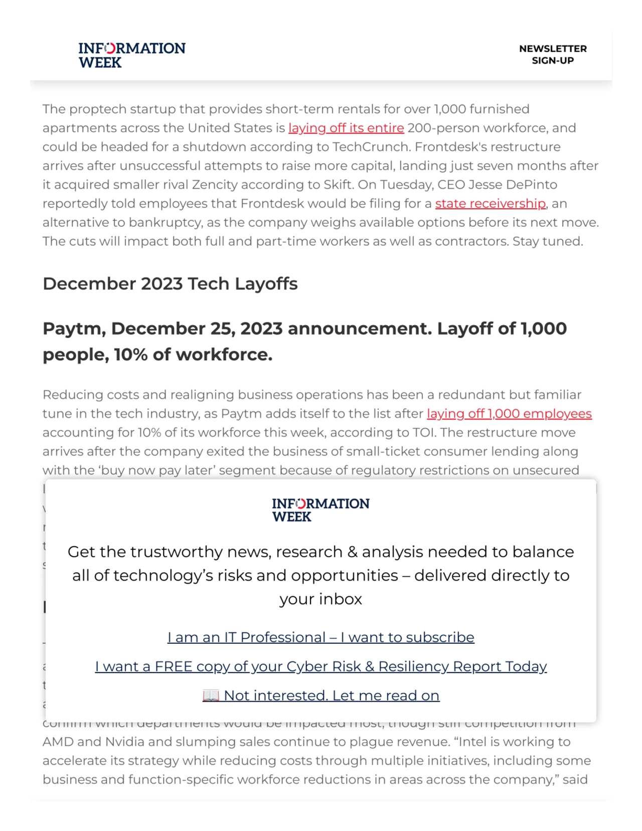 Frontdesk, January 2, 2024 announcement. Layoff of entire
workforce.
The proptech startup that pr…