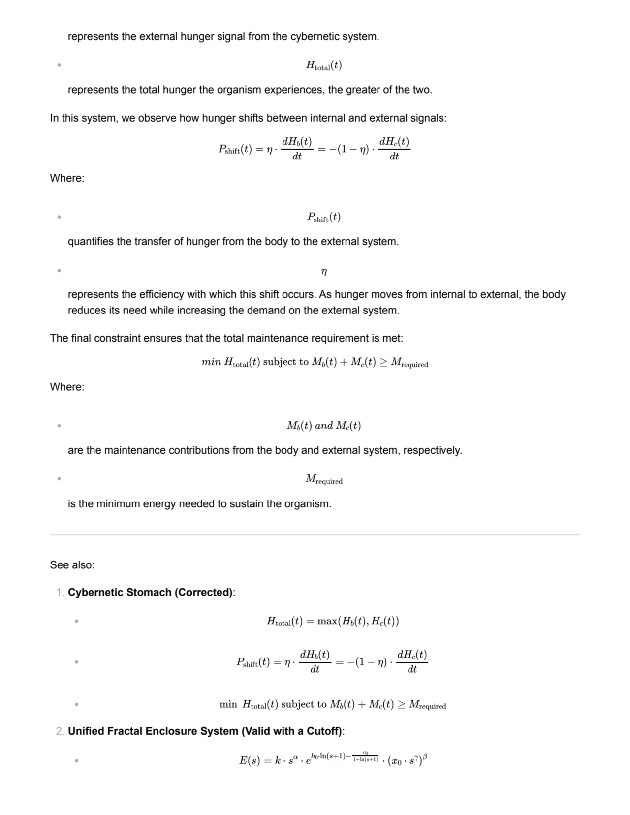 In this system, we observe how hunger shifts between internal and external signals:
Pshift(t) = η …