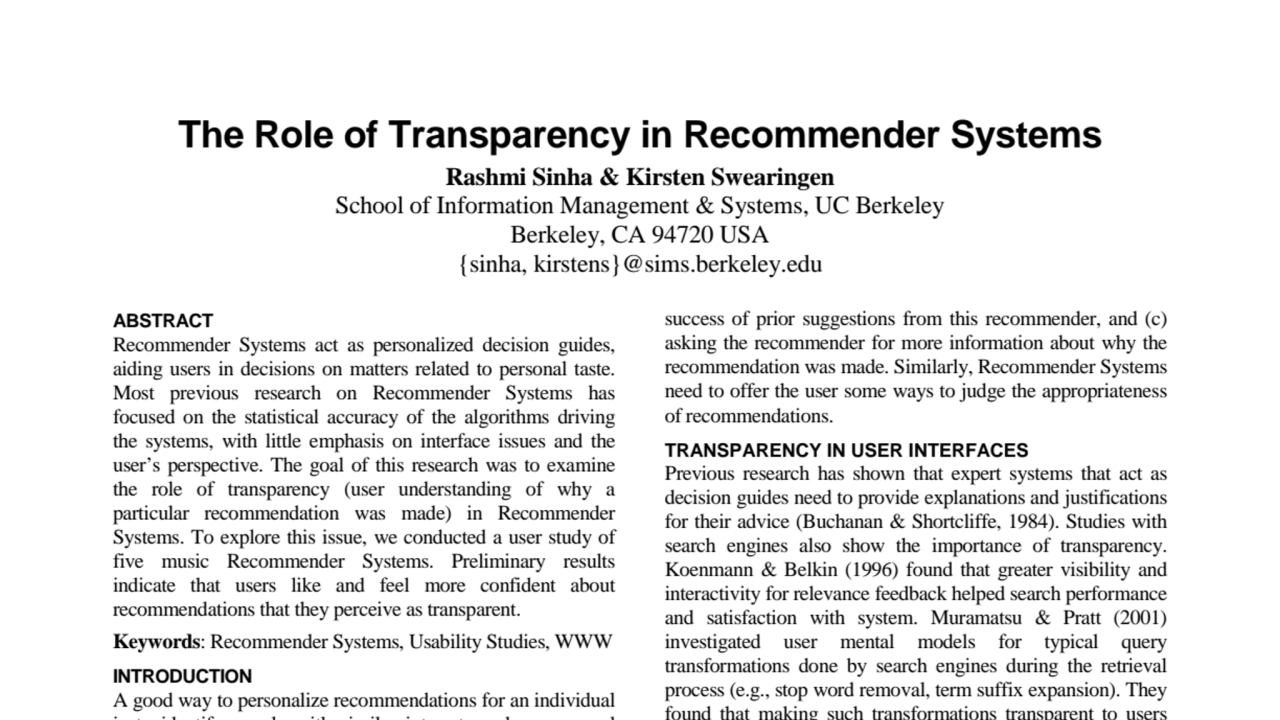 The Role of Transparency in Recommender Systems