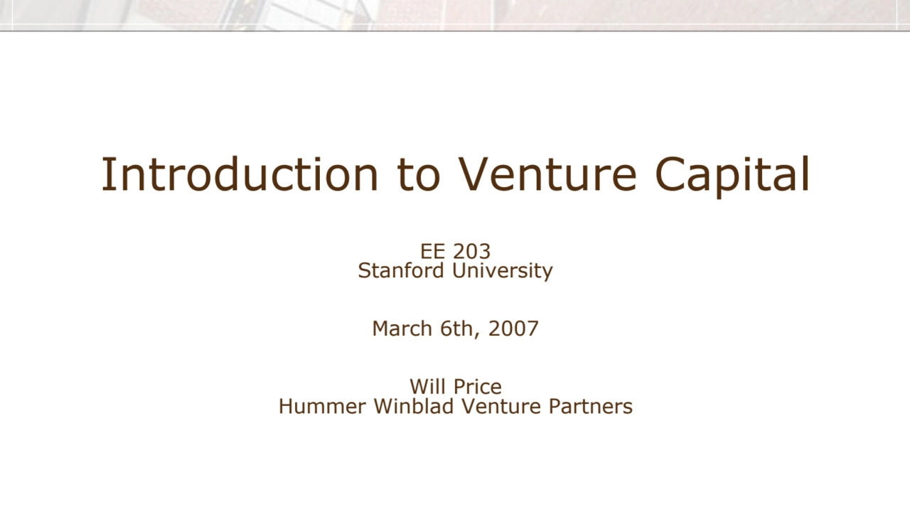 Introduction to Venture Capital