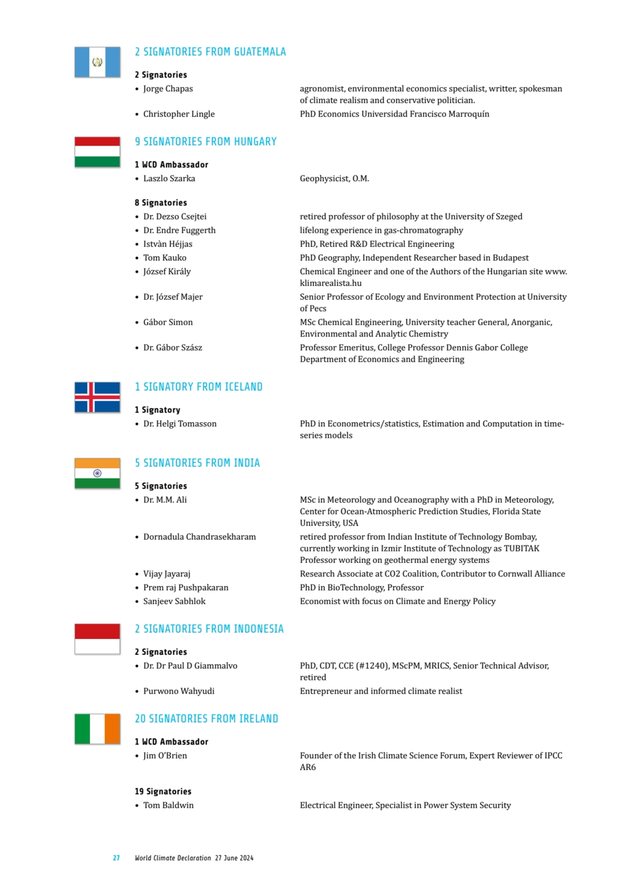 27 World Climate Declaration 27 June 2024
2 SIGNATORIES FROM GUATEMALA
2 Signatories
• Jorge Cha…