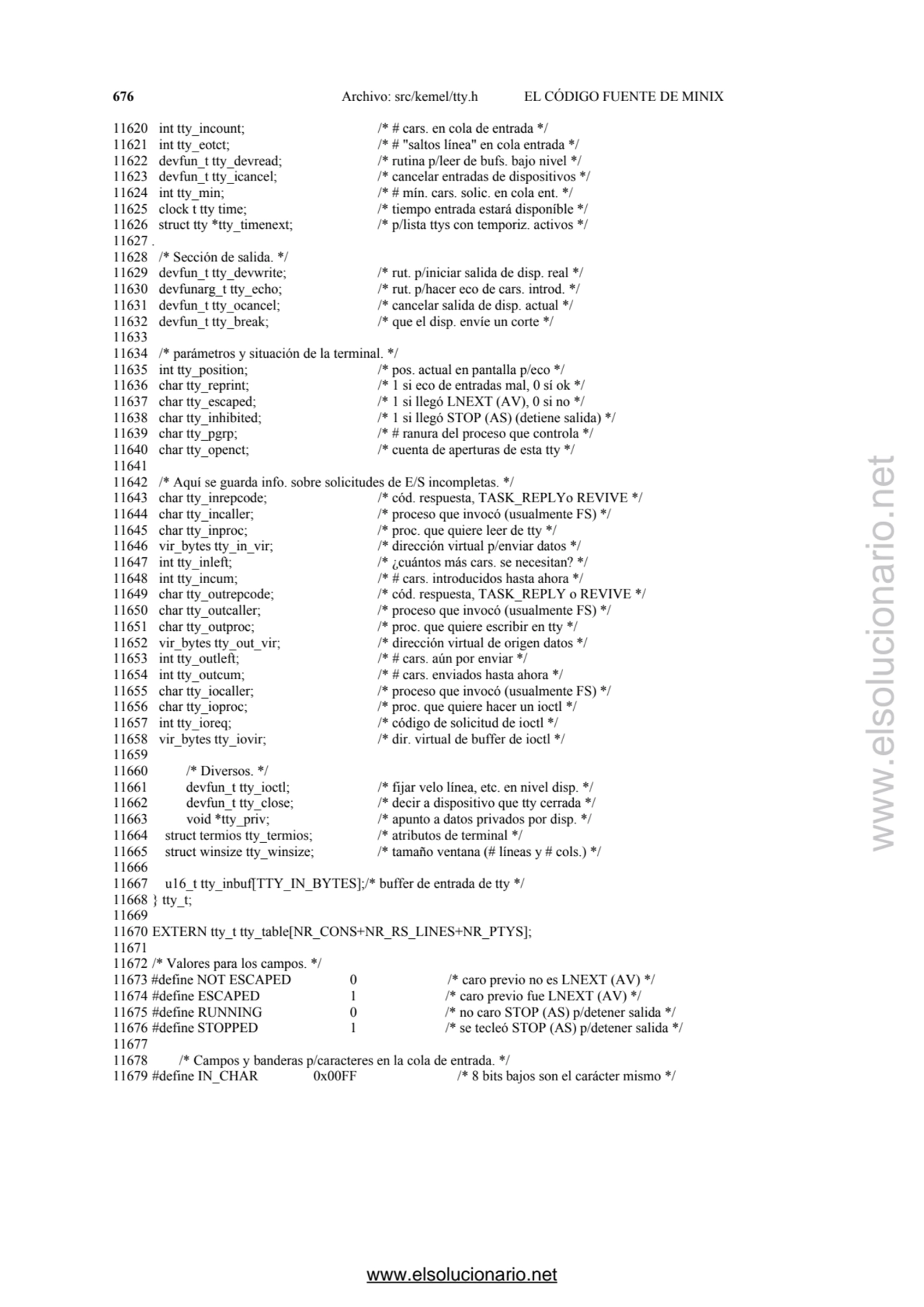 676 Archivo: src/kemel/tty.h EL CÓDIGO FUENTE DE MINIX 
11620 int tty_incount; /* # cars. en cola …