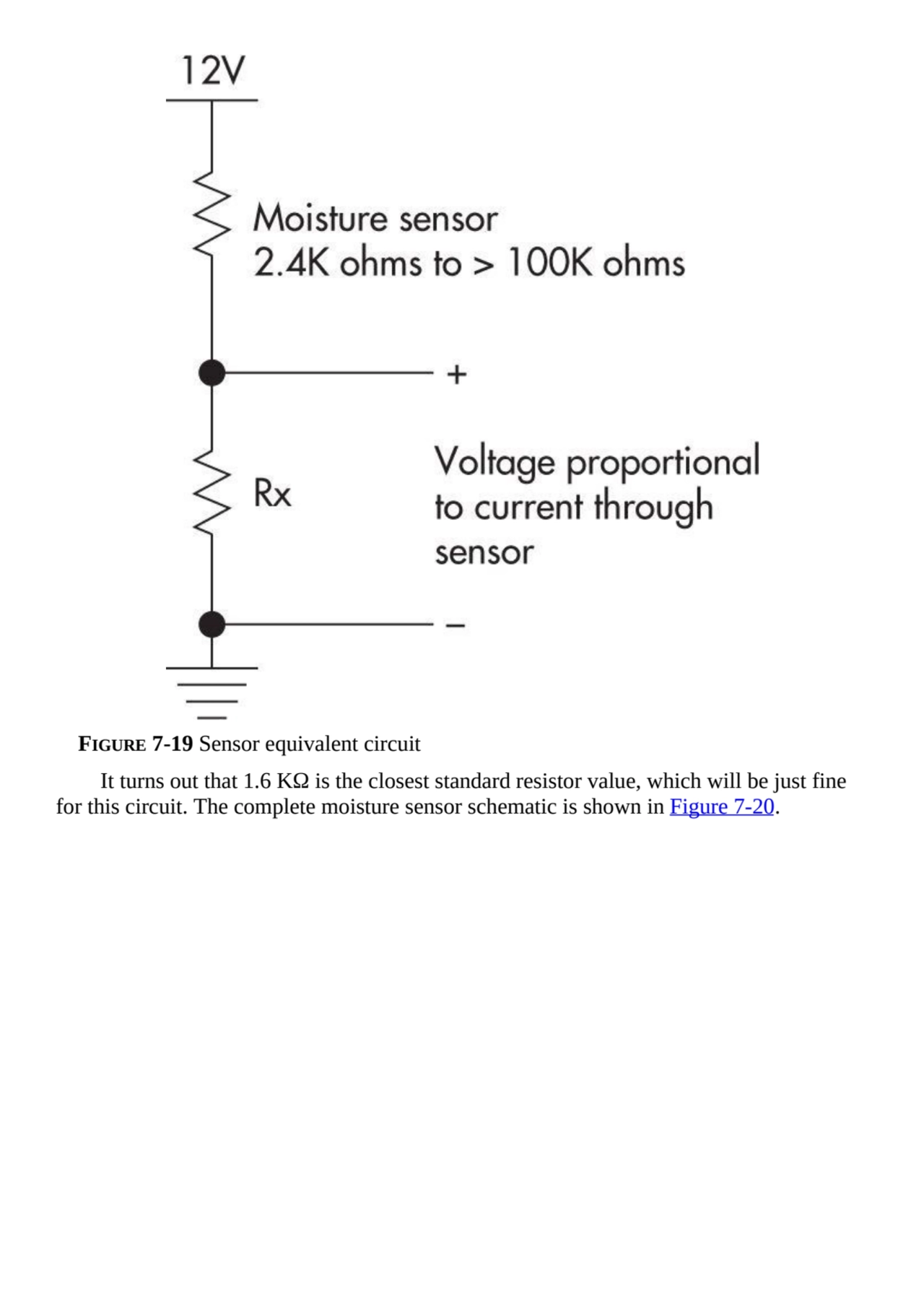 FIGURE 7-19 Sensor equivalent circuit
It turns out that 1.6 KΩ is the closest standard resistor va…