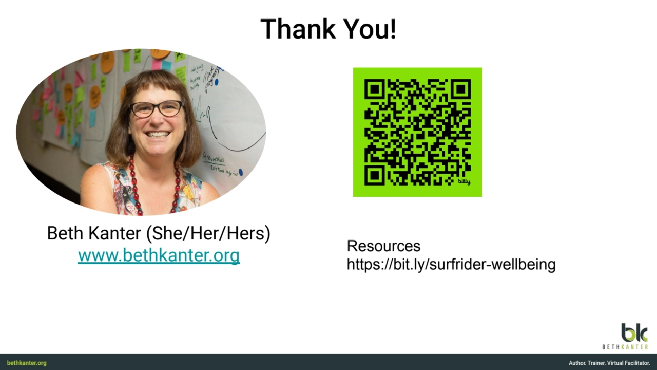 Thank You!
Beth Kanter (She/Her/Hers) 
www.bethkanter.org Resources
https://bit.ly/surfrider-wel…