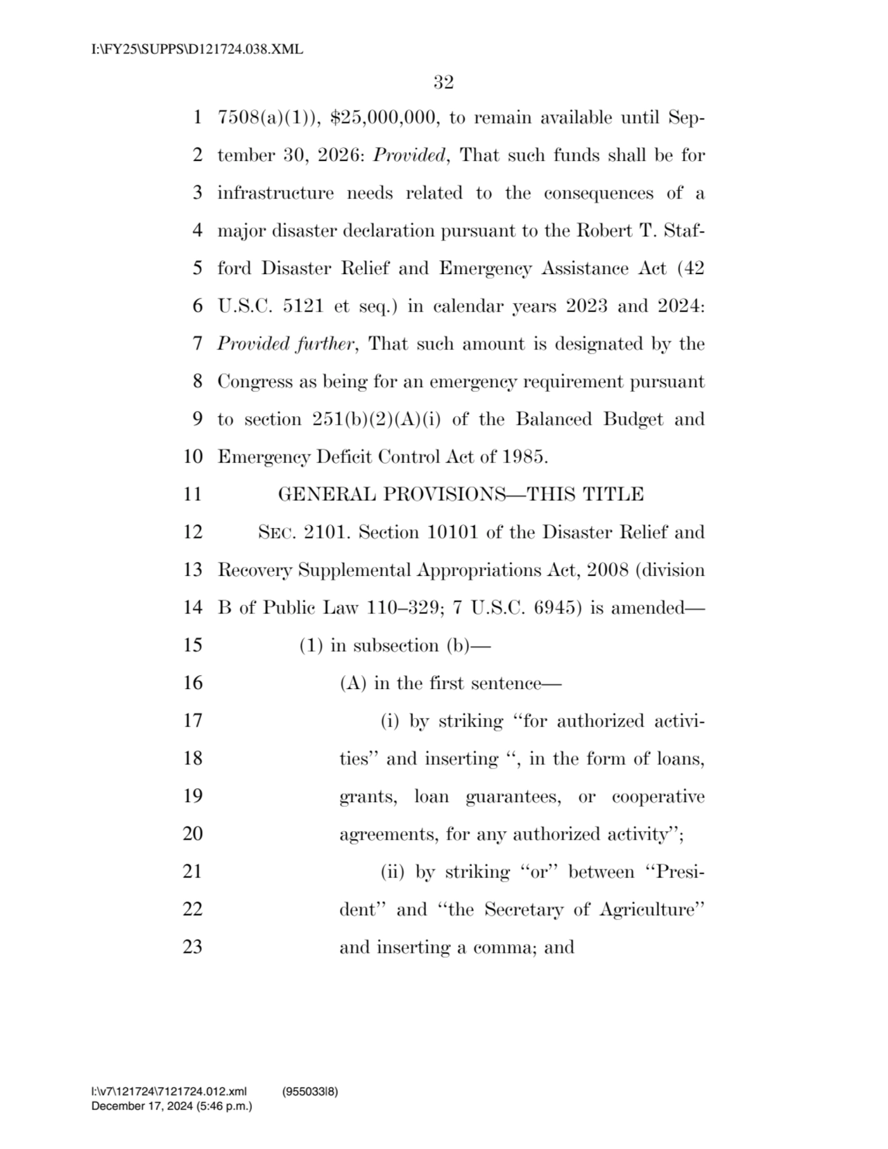 32 
1 7508(a)(1)), $25,000,000, to remain available until Sep2 tember 30, 2026: Provided, That su…