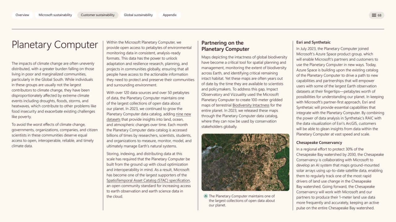  
Overview Microsoft sustainability Customer sustainability Global sustainability Appendix 68 
Pl…