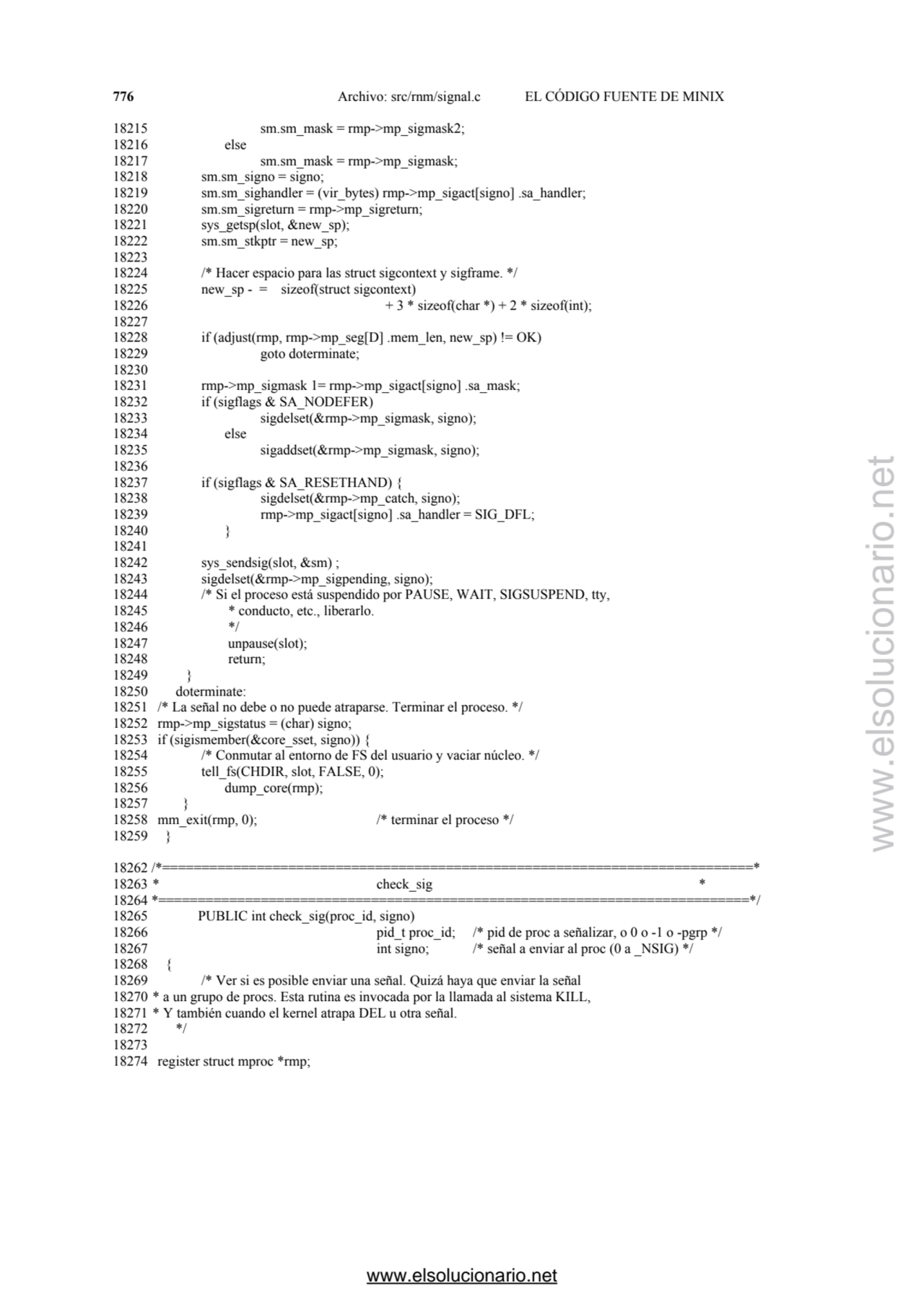 776 Archivo: src/rnm/signal.c EL CÓDIGO FUENTE DE MINIX 
18215 sm.sm_mask = rmp->mp_sigmask2; 
18…