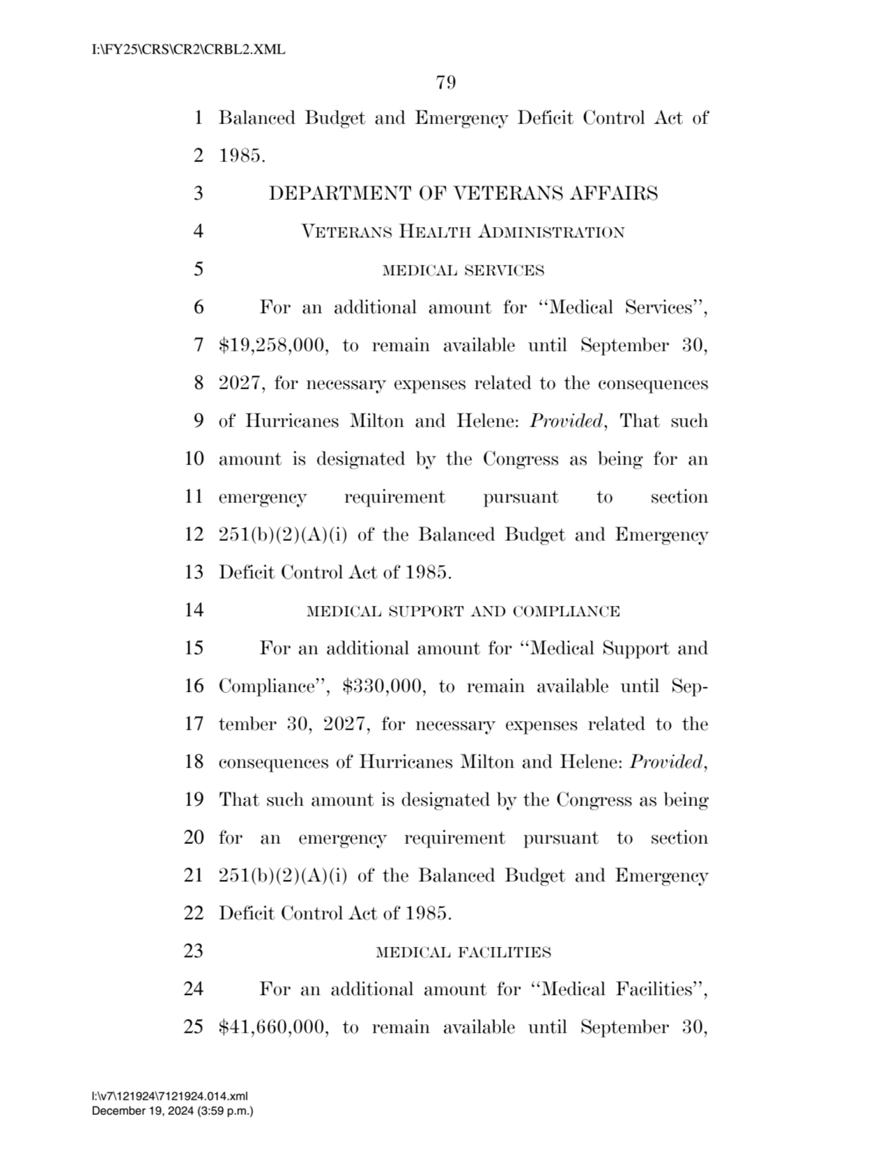 79 
1 Balanced Budget and Emergency Deficit Control Act of 
2 1985. 
3 DEPARTMENT OF VETERANS AF…