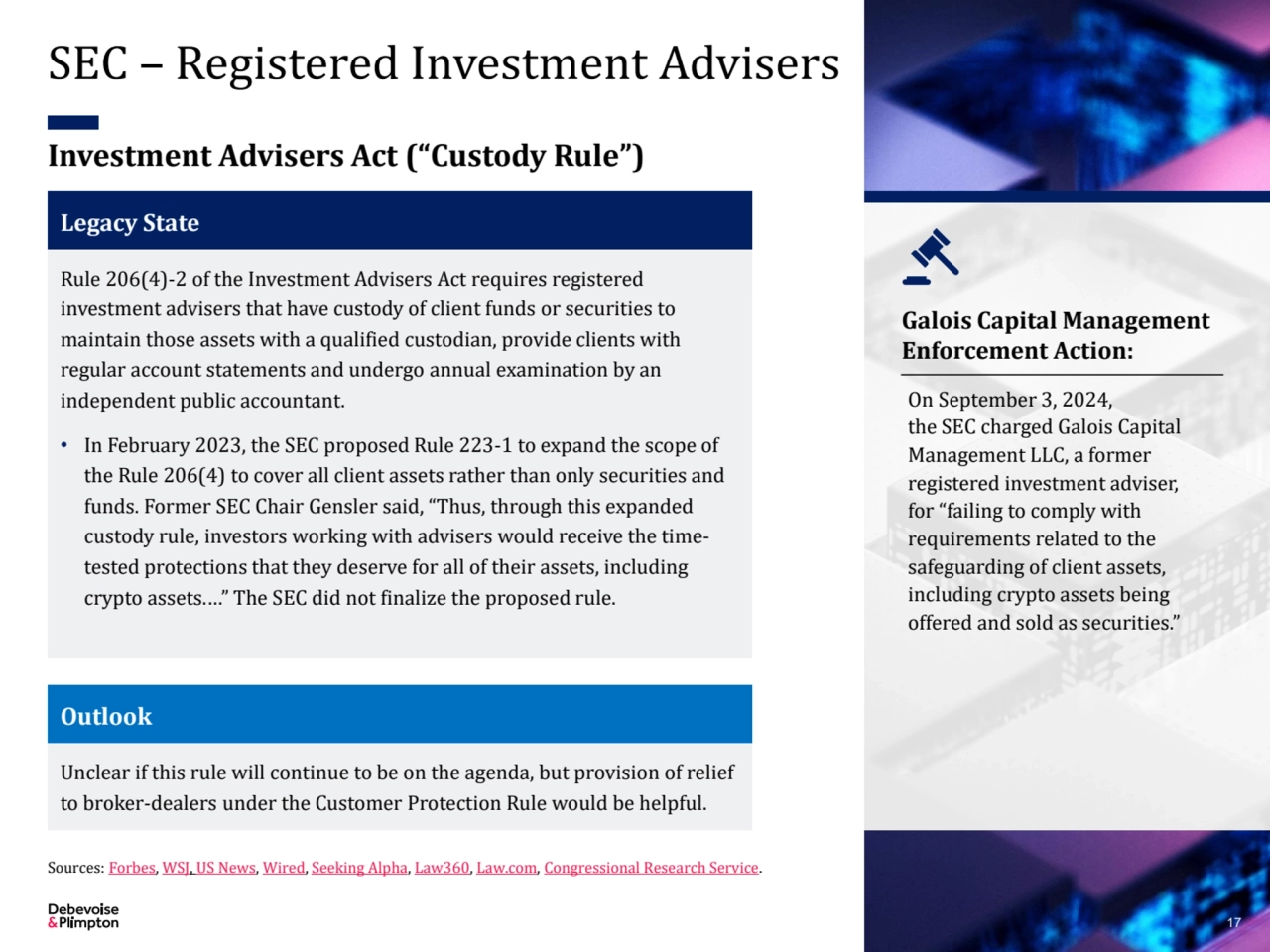 SEC – Registered Investment Advisers
17
Sources: Forbes, WSJ, US News, Wired, Seeking Alpha, Law3…