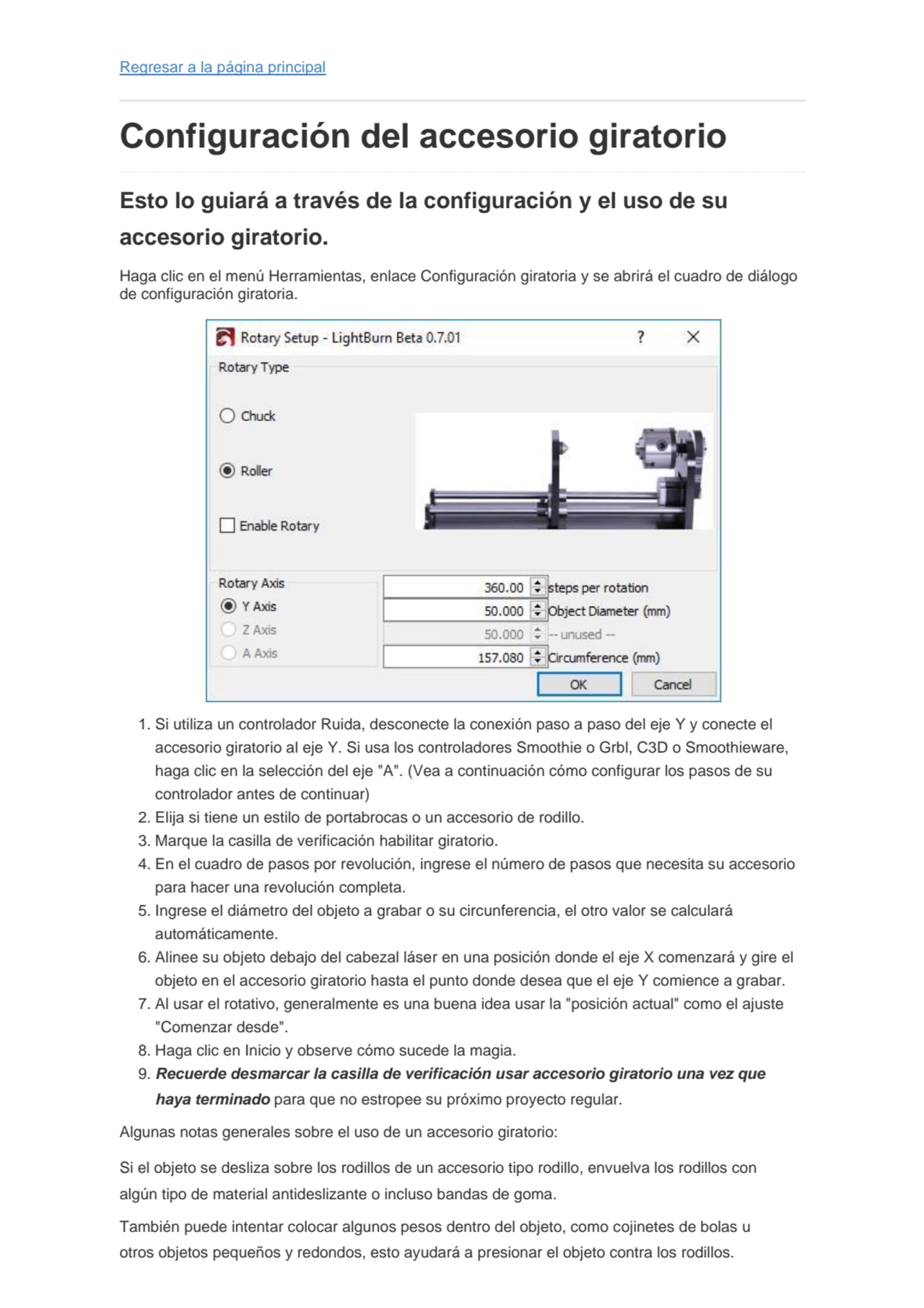 Regresar a la página principal
Configuración del accesorio giratorio
Esto lo guiará a través de l…