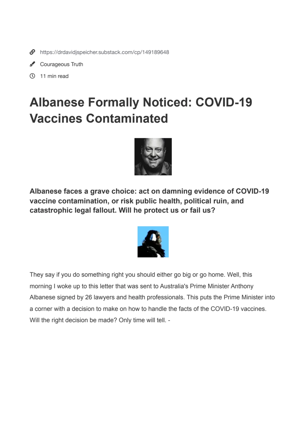 Albanese Formally Noticed: COVID-19 Vaccines Contaminated