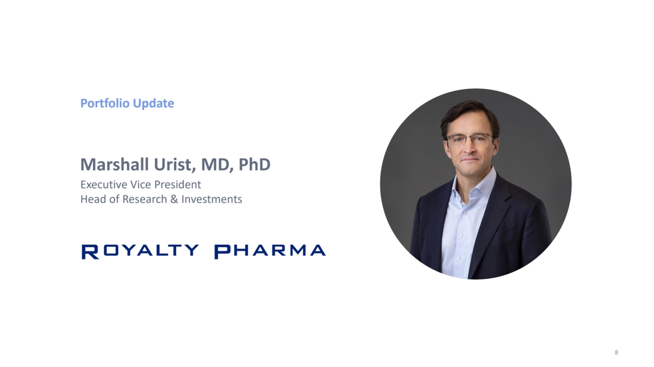 Portfolio Update
Marshall Urist, MD, PhD
Executive Vice President
Head of Research & Investments
8