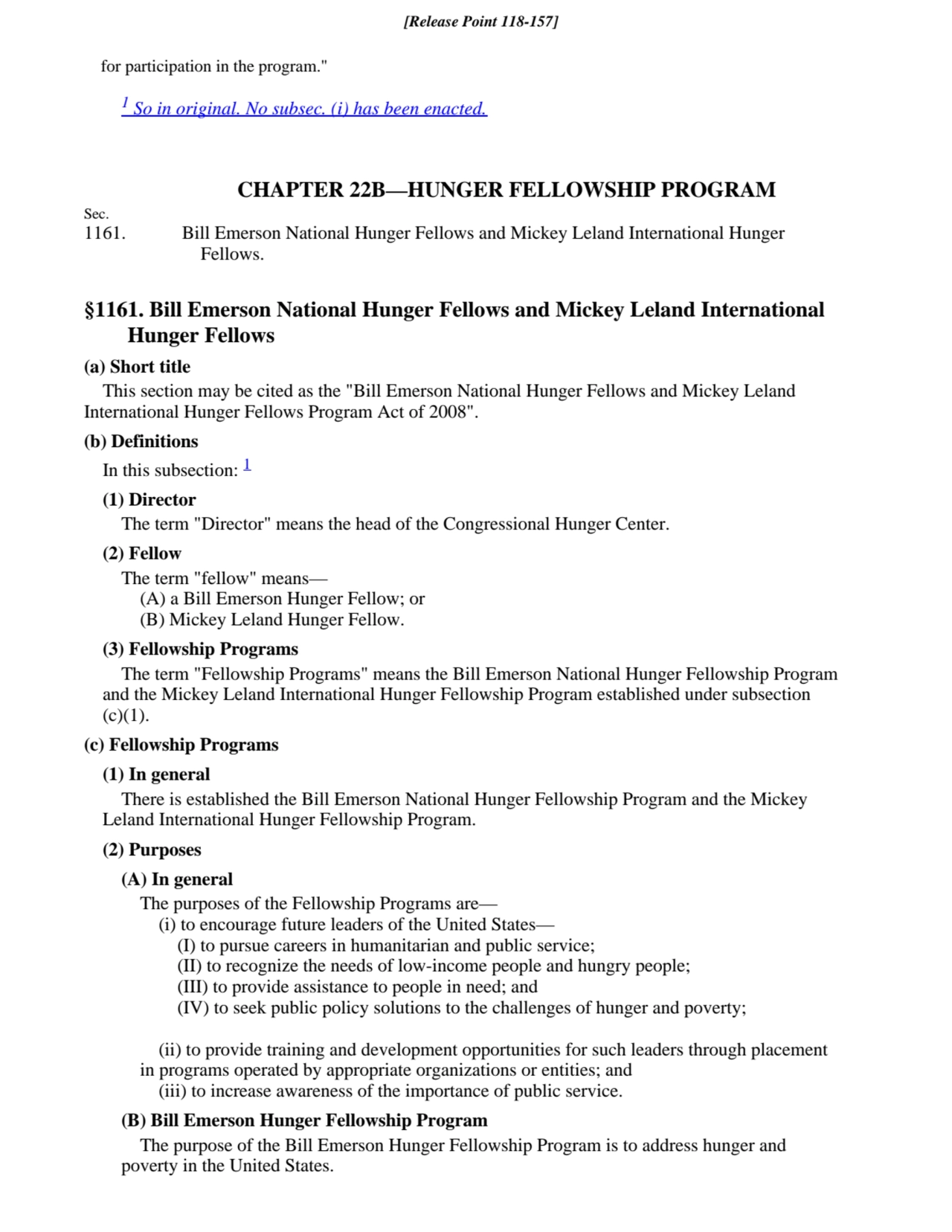 Bill Emerson National Hunger Fellows and Mickey Leland International Hunger
Fellows.
1161.
Sec.
…