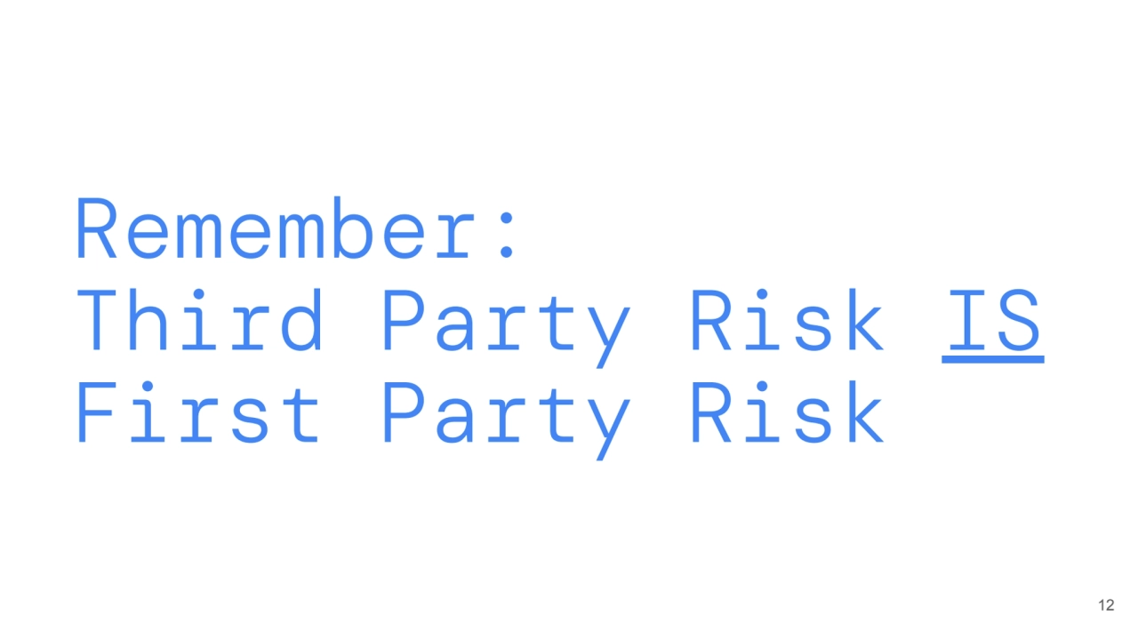 Remember:
Third Party Risk IS
First Party Risk
12