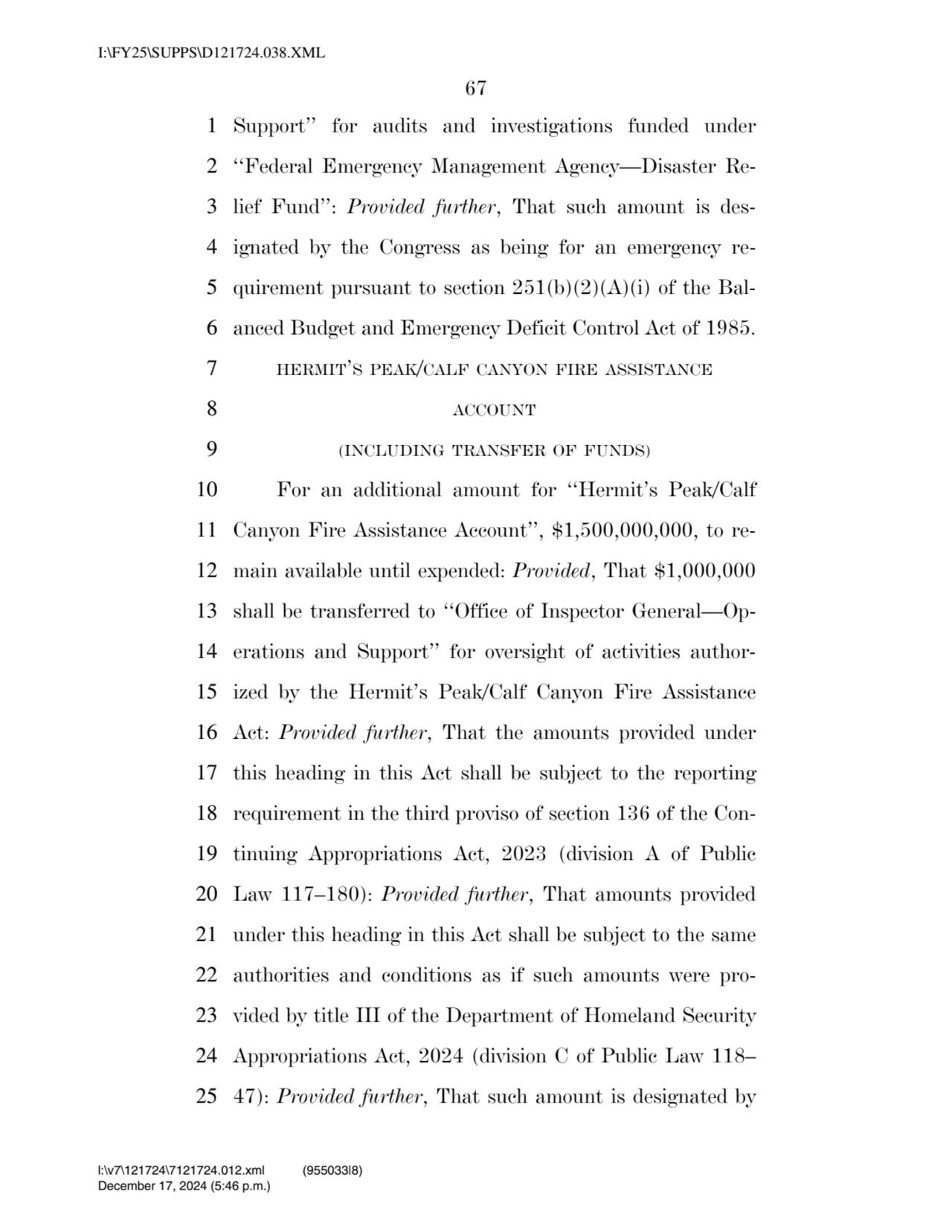 67 
1 Support’’ for audits and investigations funded under 
2 ‘‘Federal Emergency Management Agen…