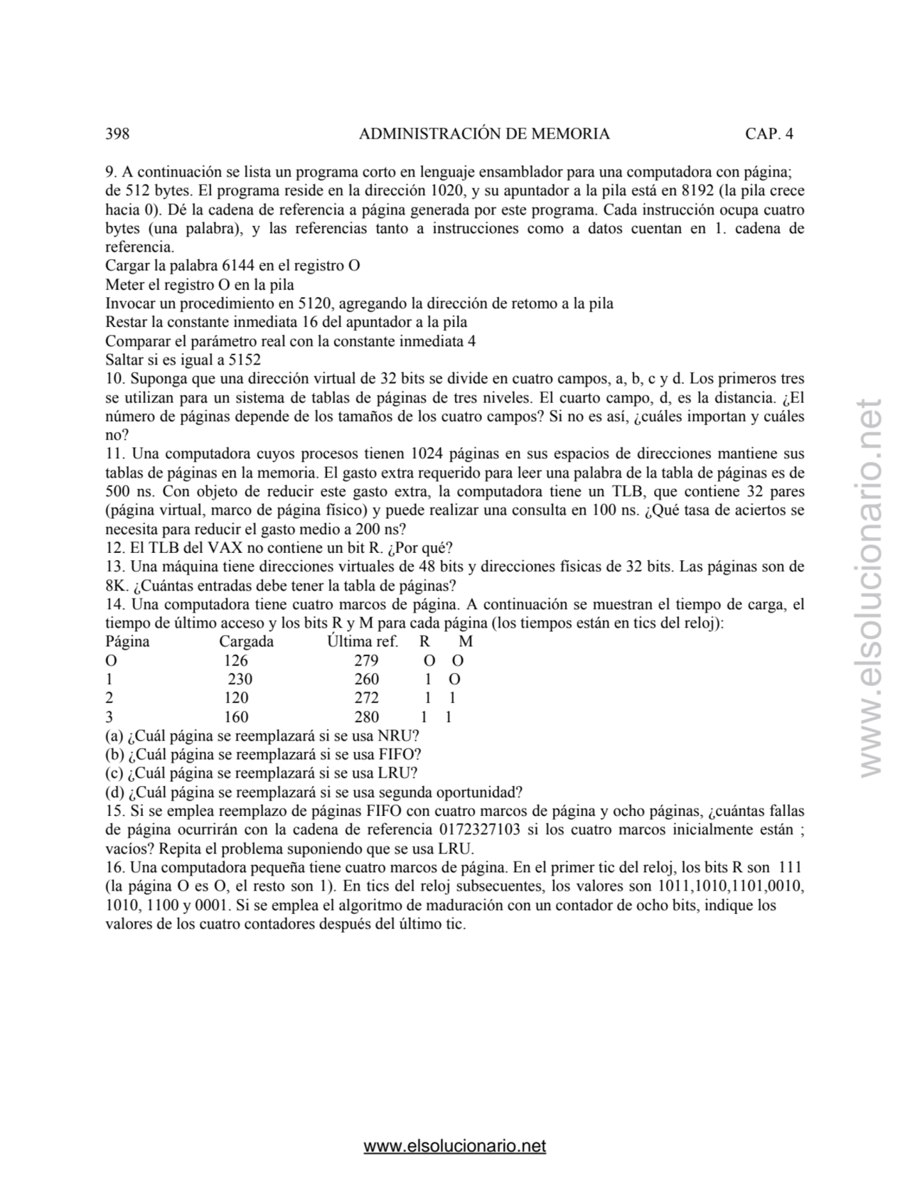 398 ADMINISTRACIÓN DE MEMORIA CAP. 4 
9. A continuación se lista un programa corto en lenguaje ens…