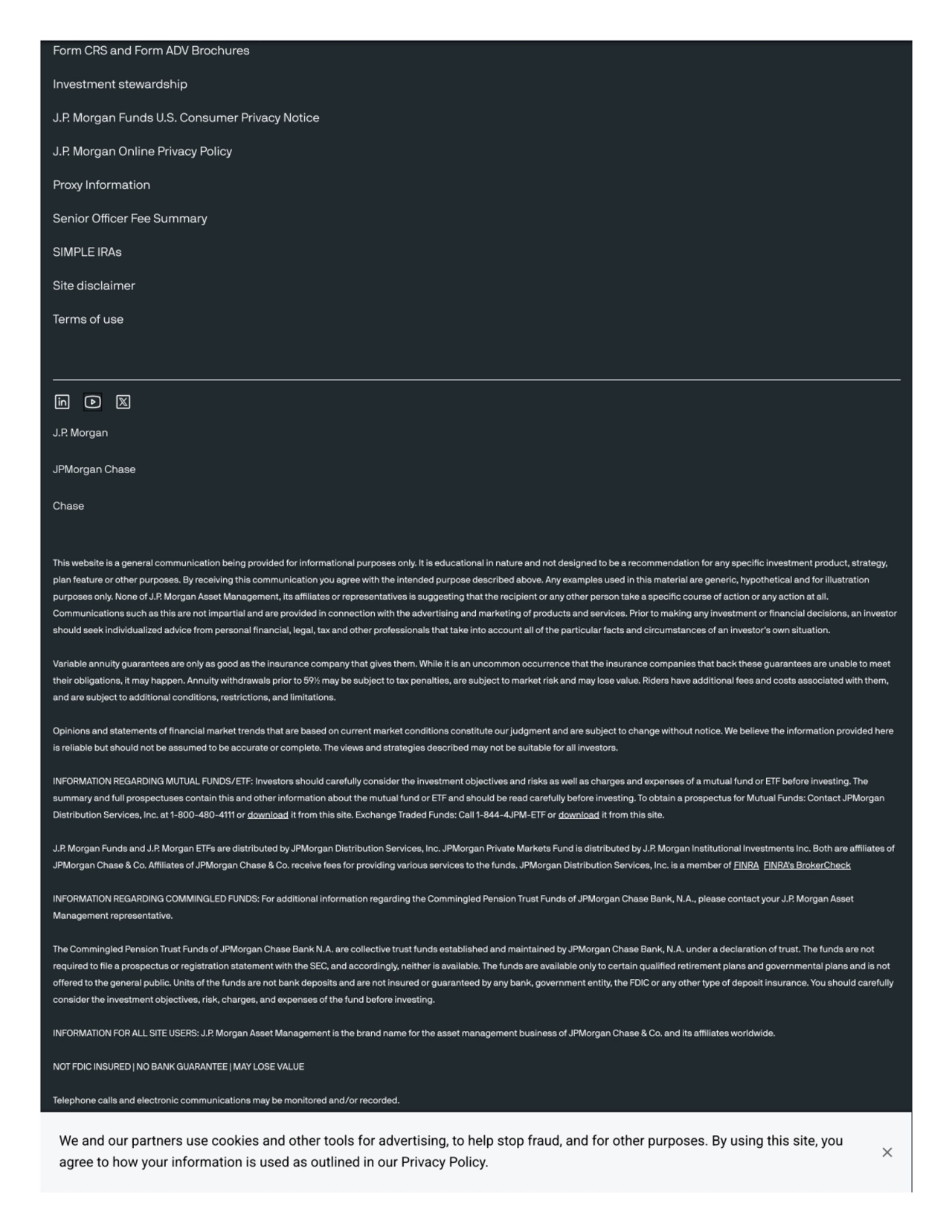 Form CRS and Form ADV Brochures
Investment stewardship
J.P. Morgan Funds U.S. Consumer Privacy No…