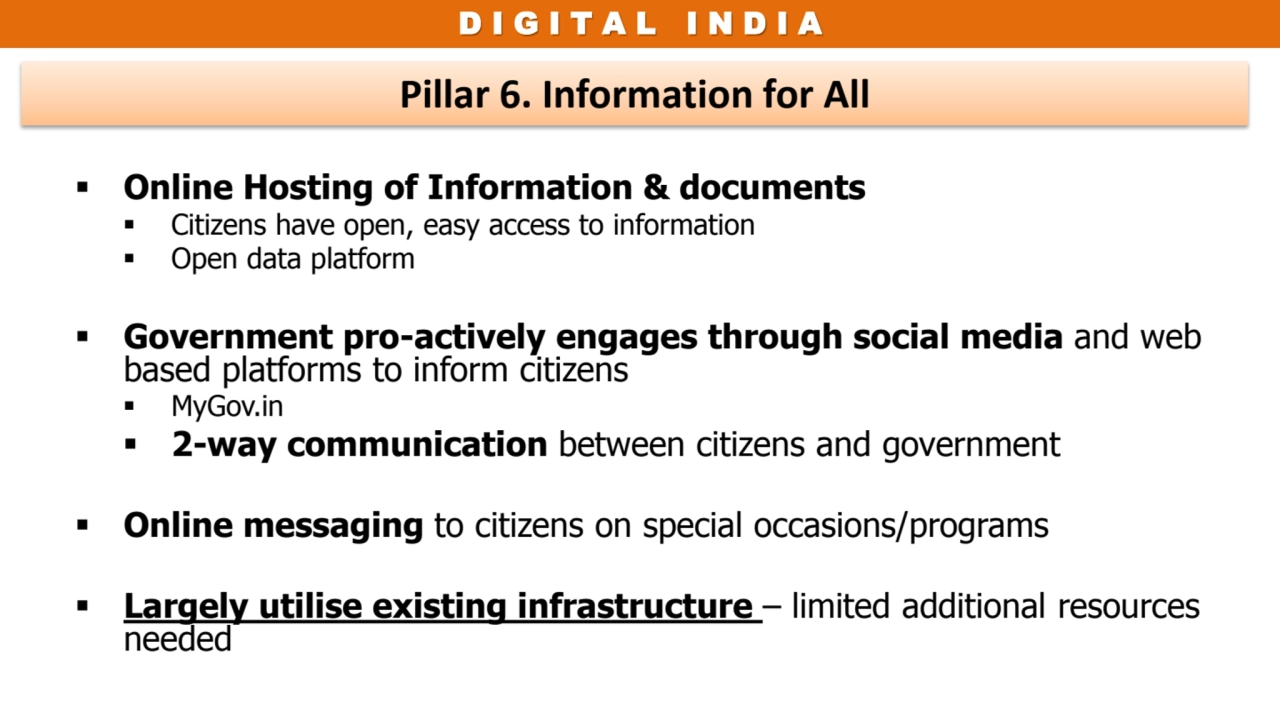 D I G I T A L I N D I A 
Pillar 6. Information for All
 Online Hosting of Information & document…