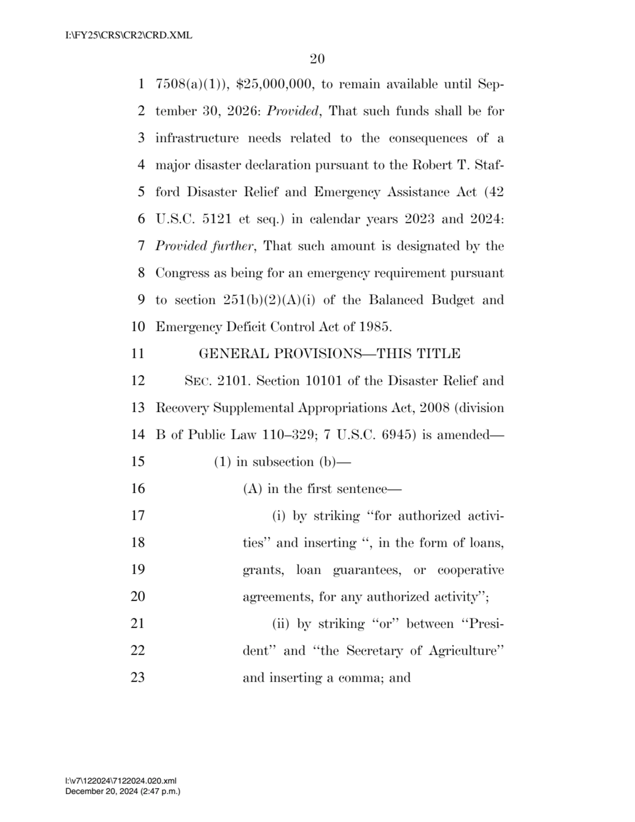 20 
1 7508(a)(1)), $25,000,000, to remain available until Sep2 tember 30, 2026: Provided, That su…